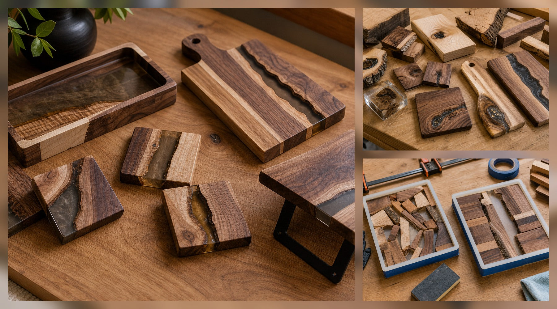 10 Epoxy Resin Ideas for Leftover Wood Offcuts hero image for a Resin Society guide with realistic resin, epoxy, wood, tools, or finished project details.