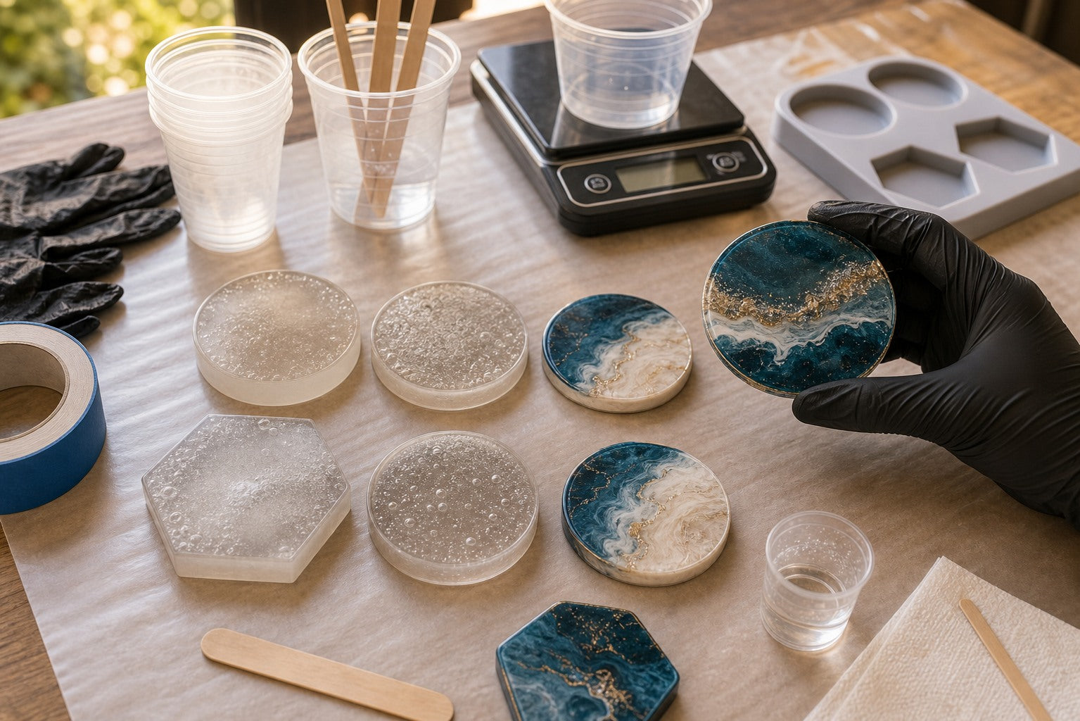 12 Resin Mistakes Beginners Make Before the First Pour hero image for a Resin Society guide with realistic resin, epoxy, wood, tools, or finished project details.