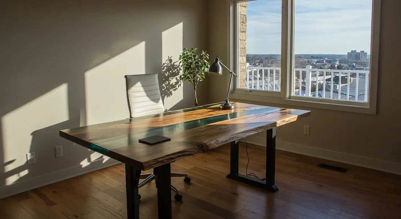 Finished black epoxy table ideas that feel modern instead of heavy hero image showing epoxy resin and wood for black epoxy table feel modern, with clear.