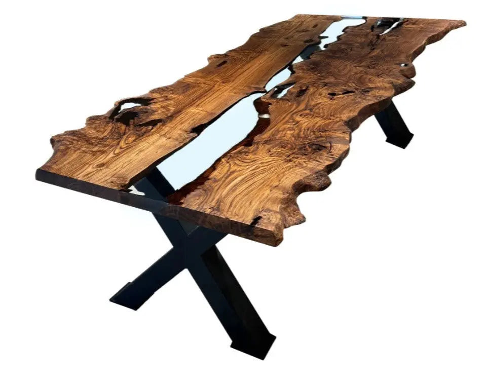 Epoxy River Tables featuring Live Edge Epoxy Resin River Dining Table - Chestnut Wood at Resin Society