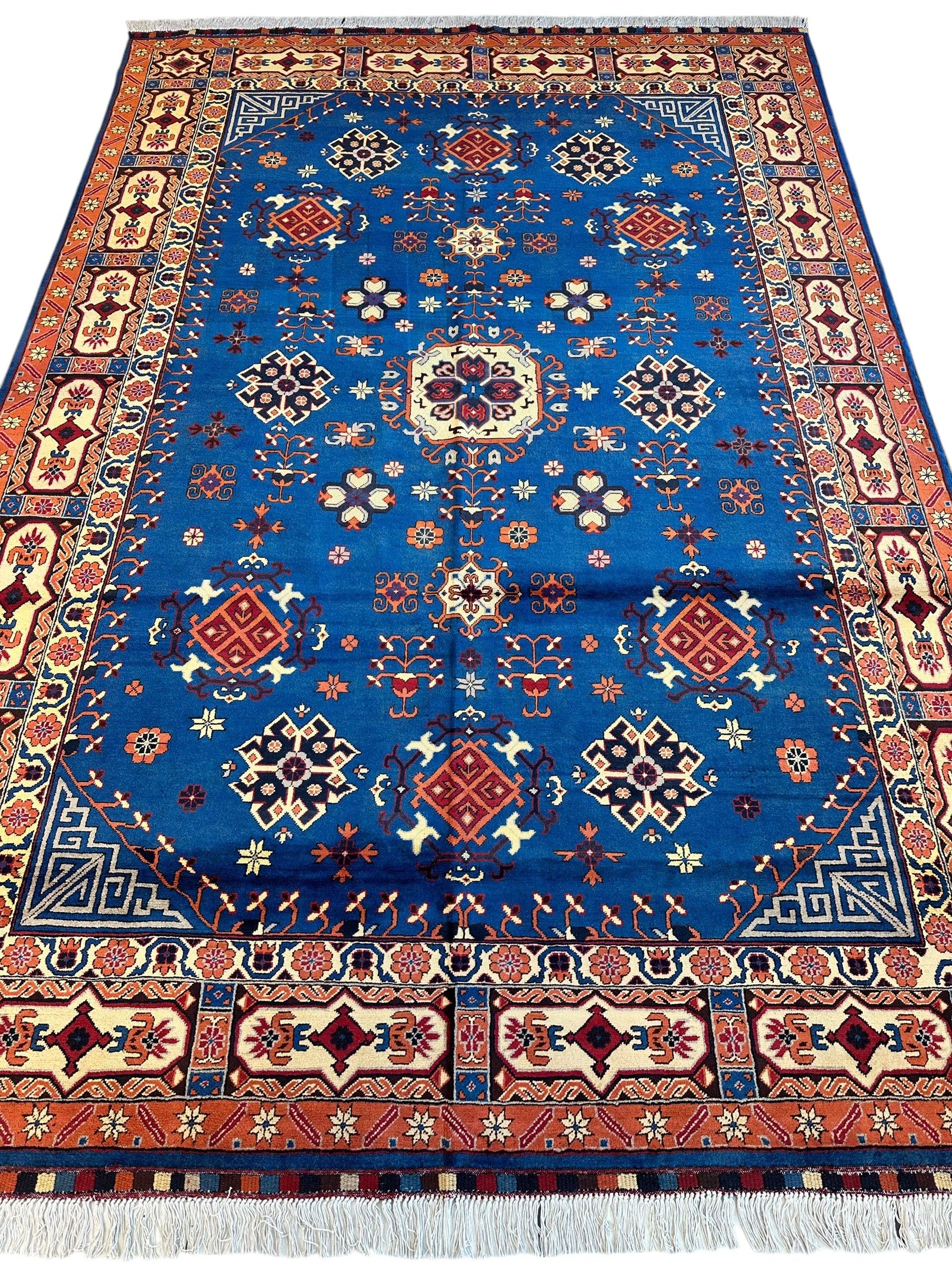 Hand-Knotted Afghan Kazak Rug – 6'6" x 9'7" – Vibrant Geometric Design by Rugistan - product image 2 for Resin Society