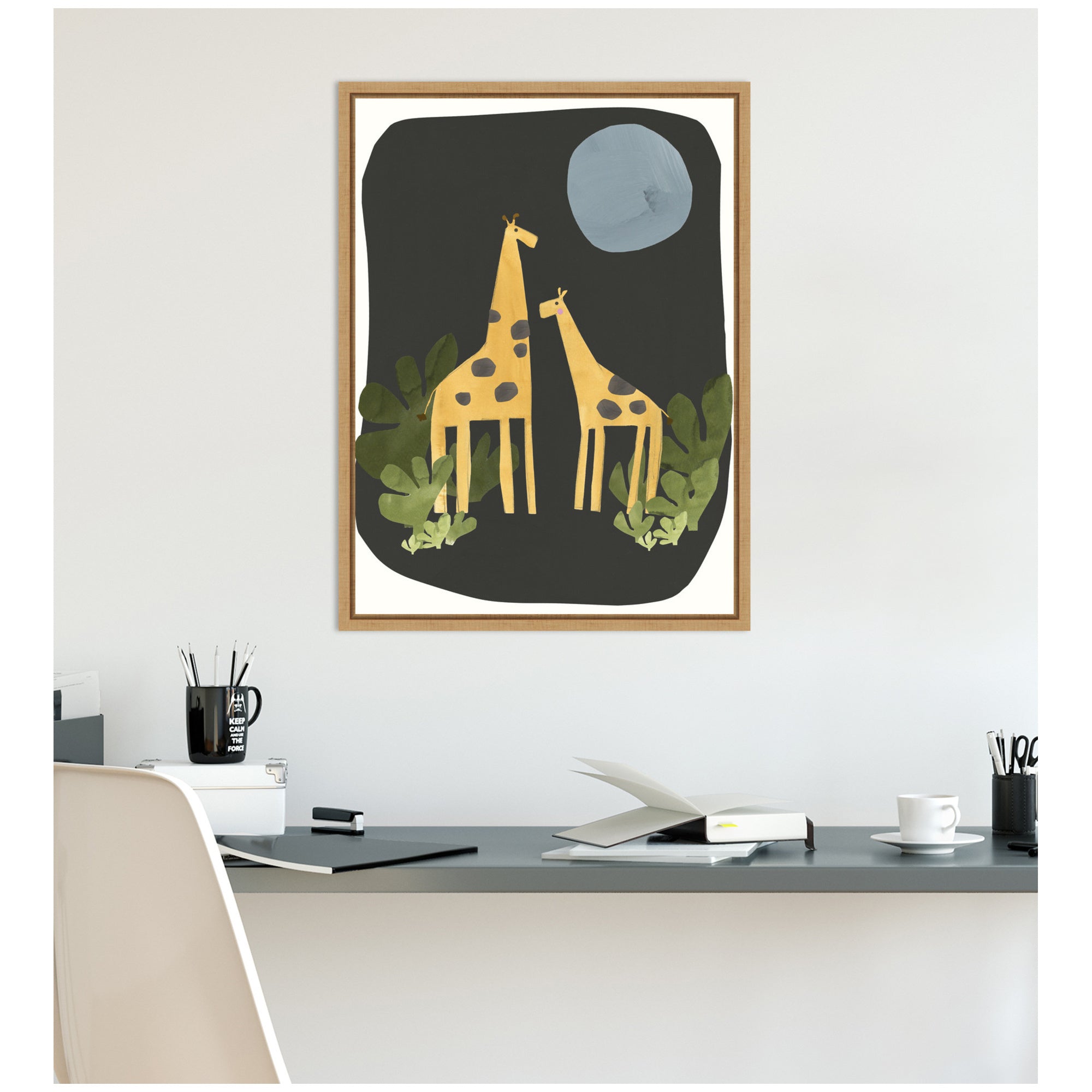 Giraffes Under The Moon by Alicia Abla Framed Canvas Wall Art Print