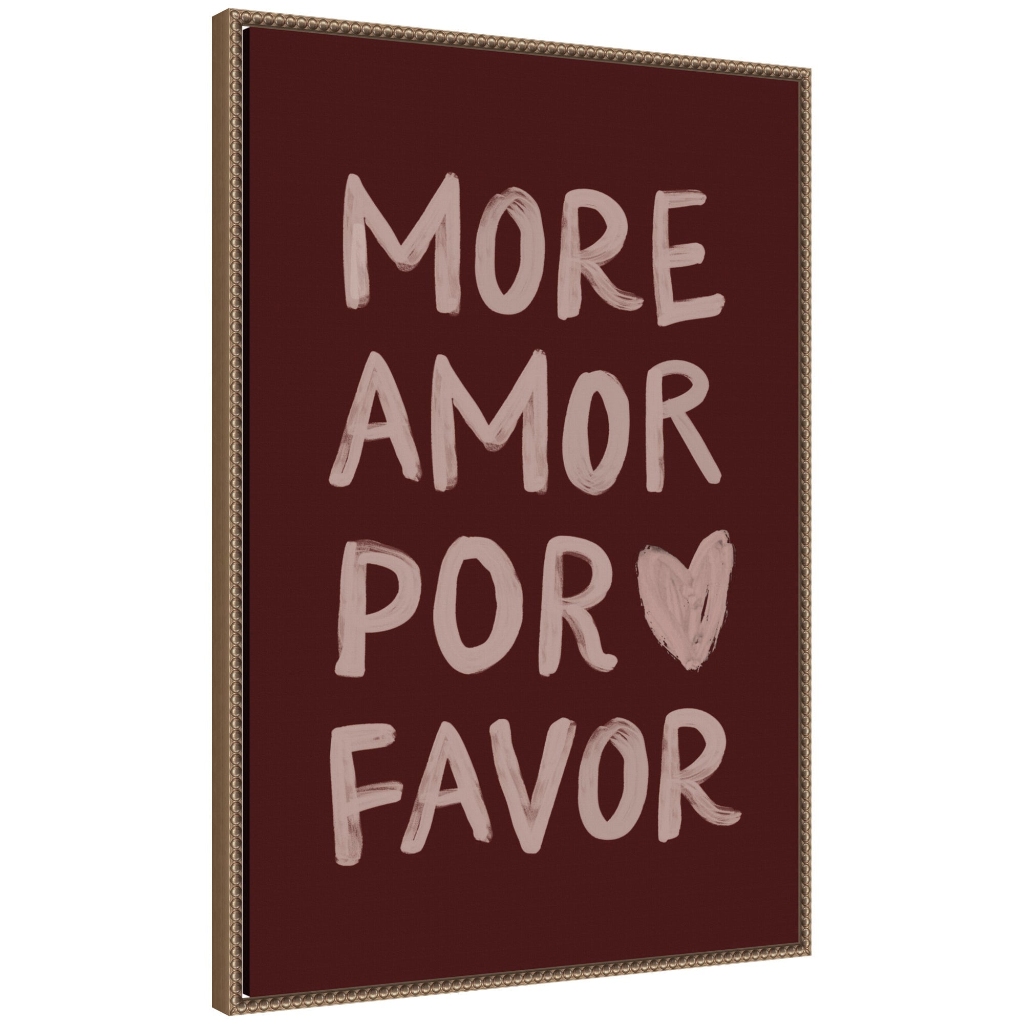 More Amor Por Favor Hand Painted Typography Maroon framed canvas wall art by Lucky Guava