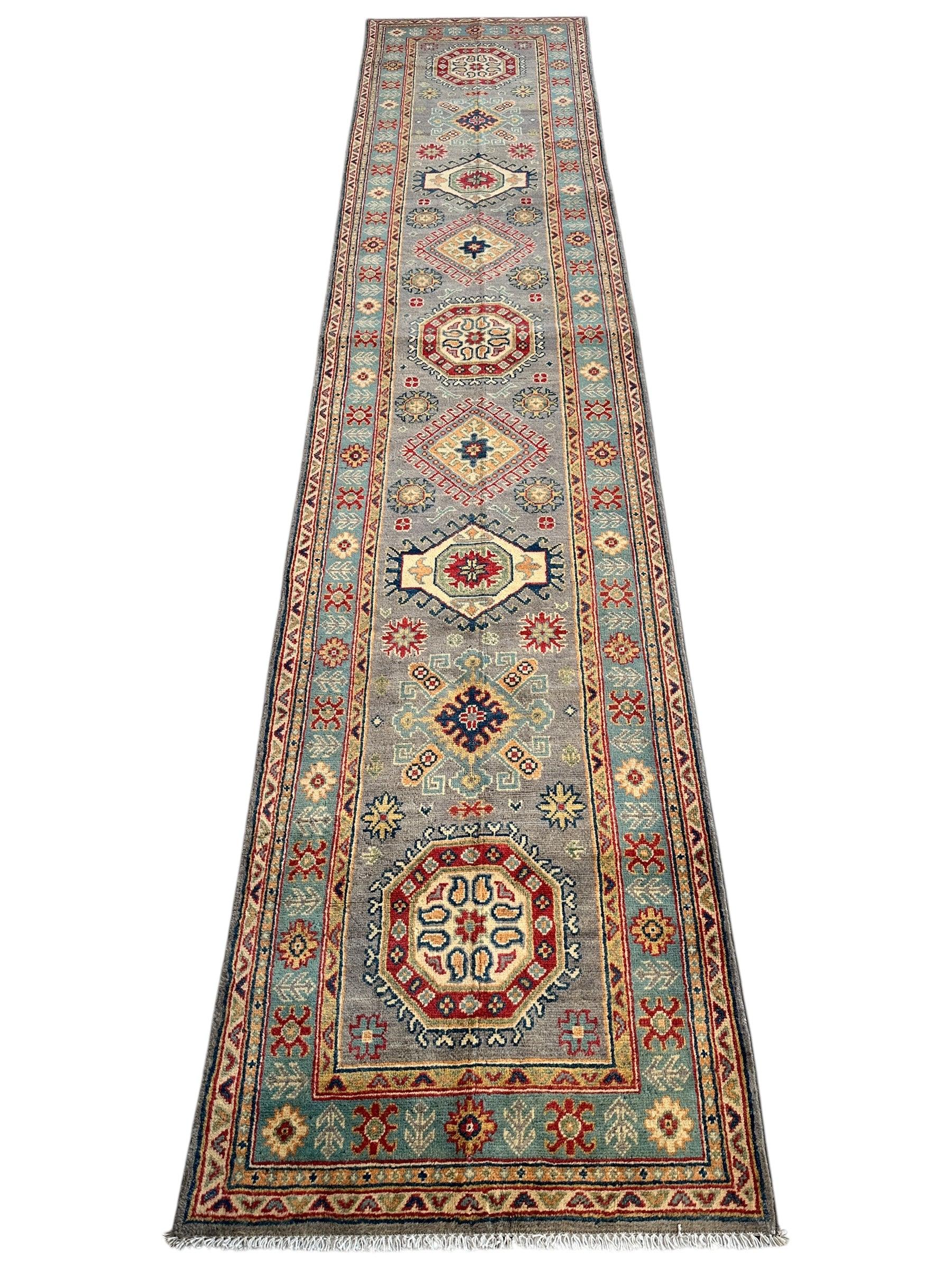 Hand-Knotted Afghan Kazak Wool Runner Rug – 2'7" x 12'3" – Traditional by Rugistan - product image 2 for Resin Society