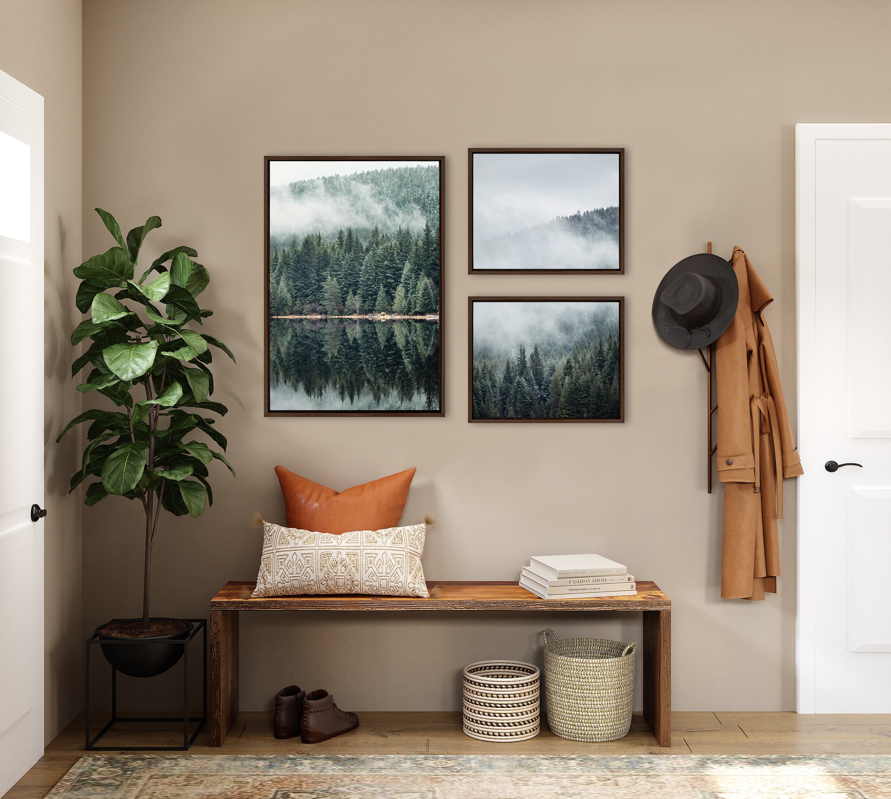 Sylvie Evergreen Reflections in Fog Framed Canvas Art Set by Emiko and Mark Franzen of F2Images