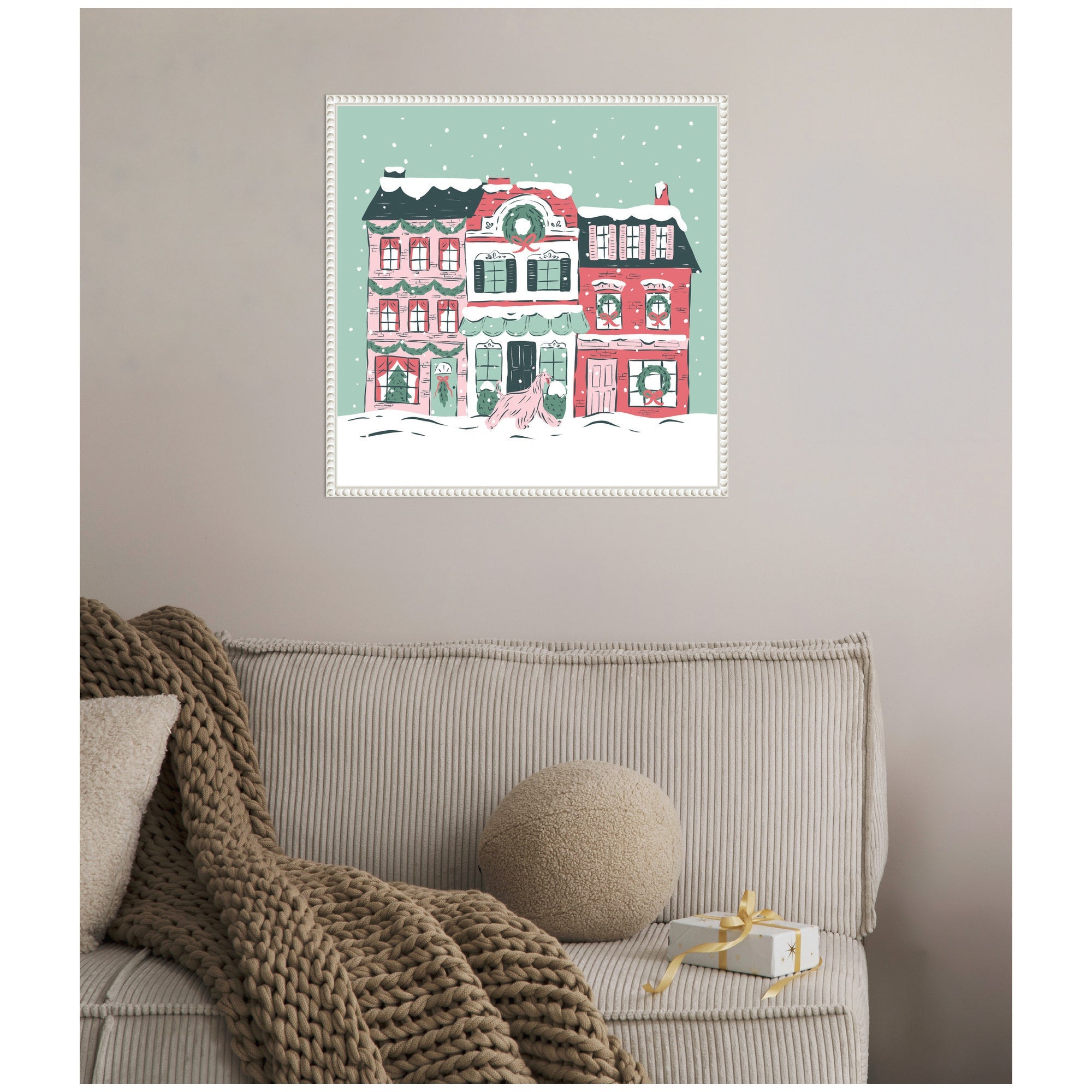 Sylvie Beaded Snowy Christmas Village Framed Canvas by Krissy Mast