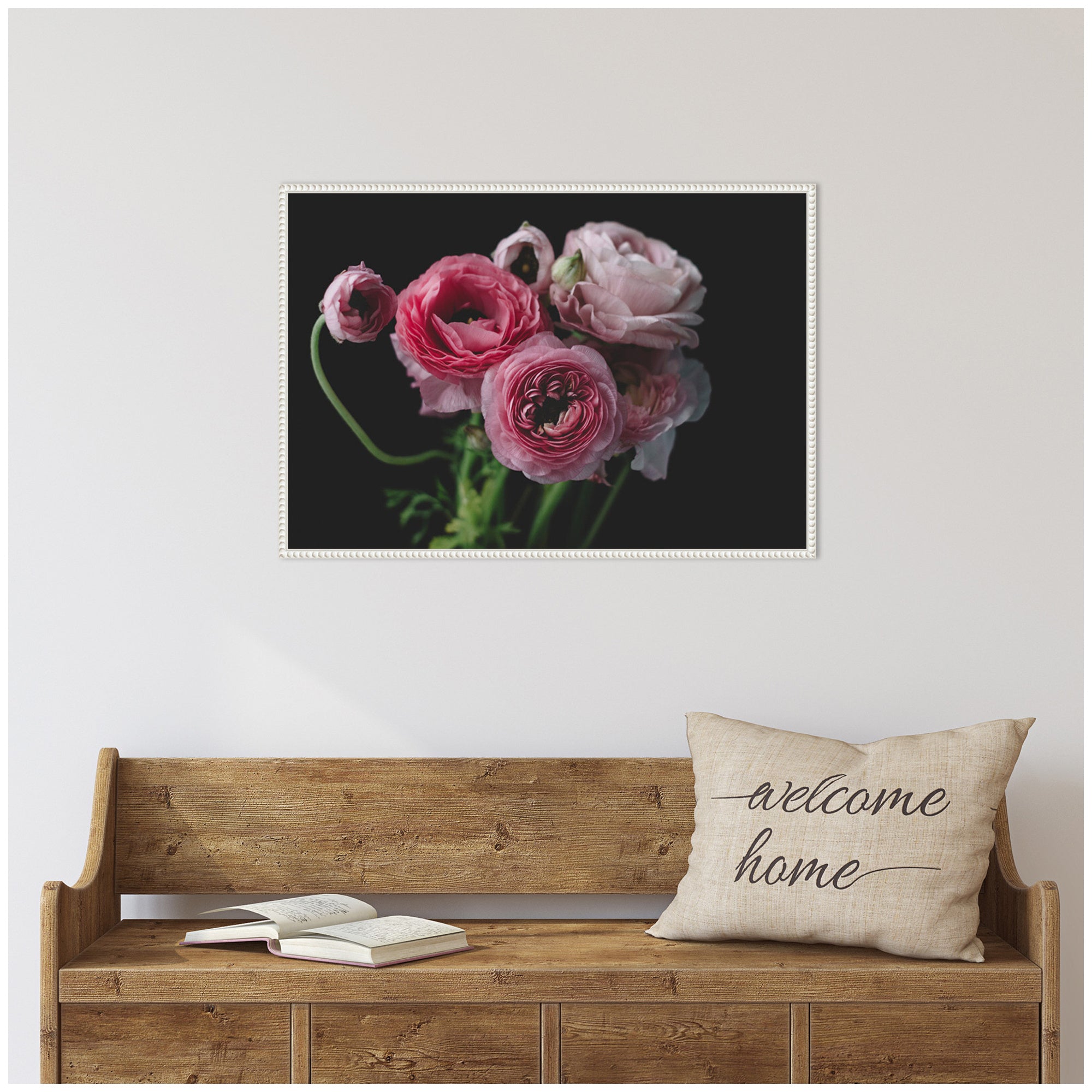 Sylvie Mood Dark Pink Ranunculus Flower Bouquet Framed Canvas by Kristy Campbell