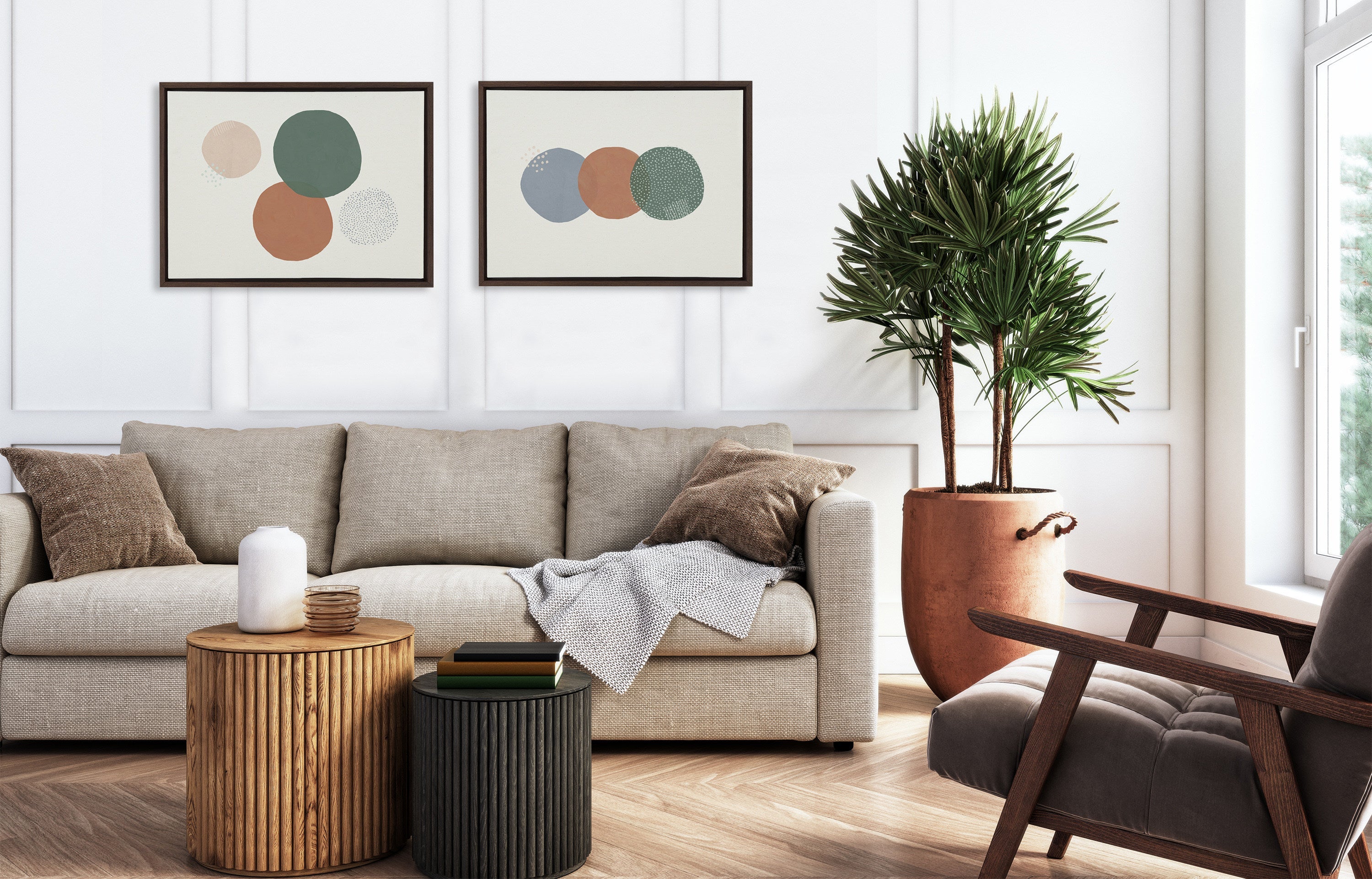 Sylvie Abstract Soft Circles Part 1 and 2 Framed Canvas Set by by kateandlaurel - product image 6 for Resin Society
