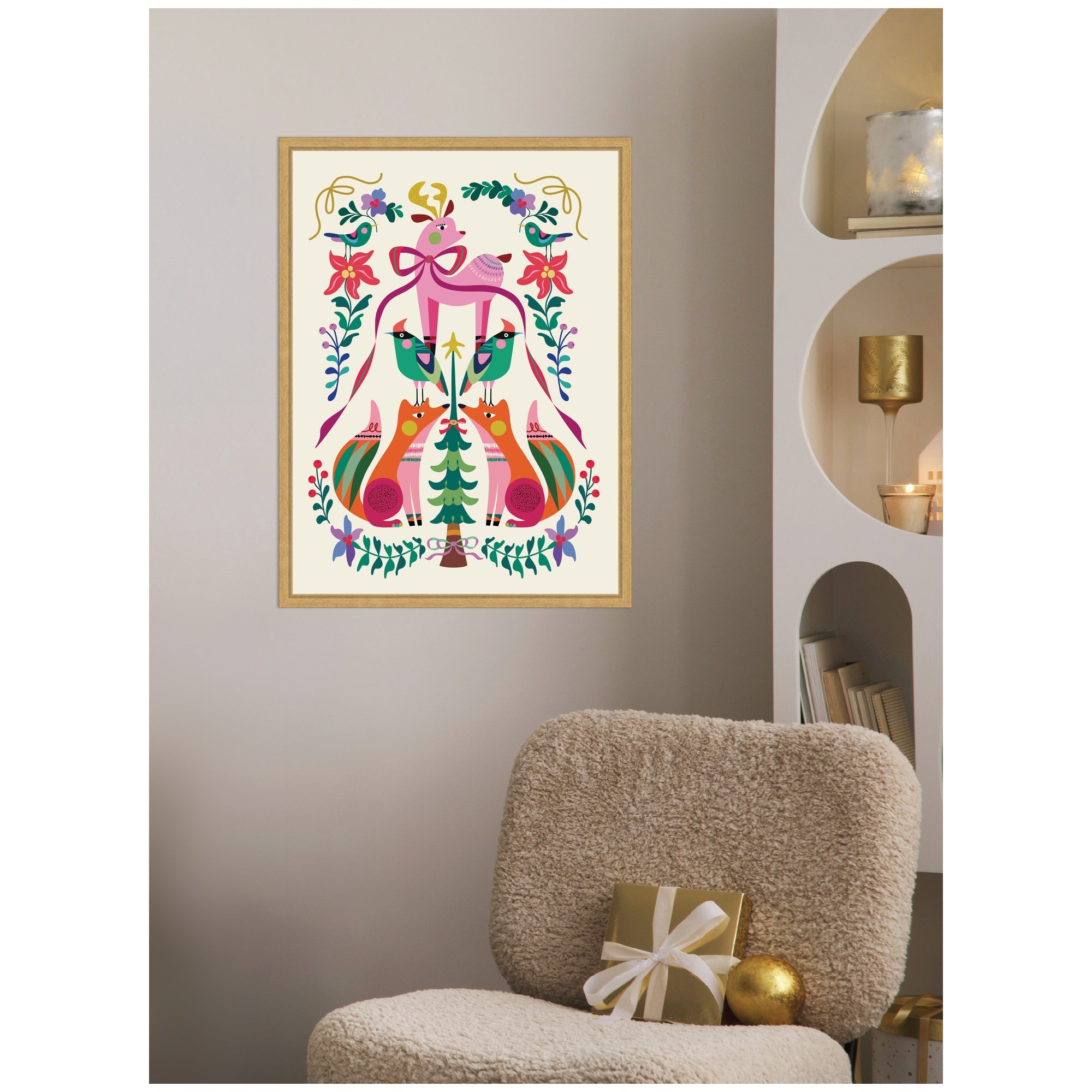 Sylvie Framed Canvas Winter Woodland Animals Christmas Tree by Rachel Lee