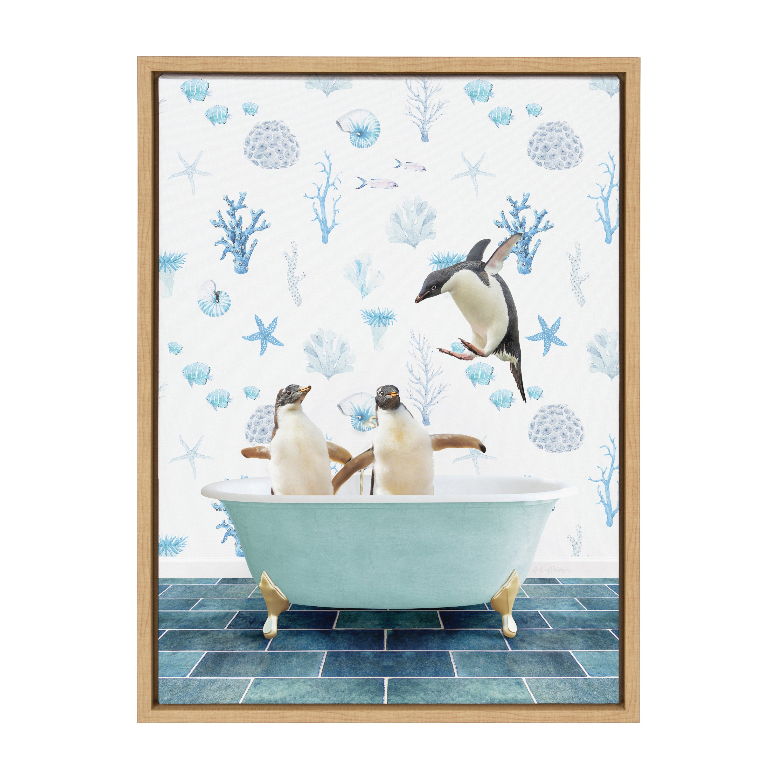 Sylvie Penguins In Under the Sea Bath Framed Canvas by kateandlaurel - product image 11 for Resin Society