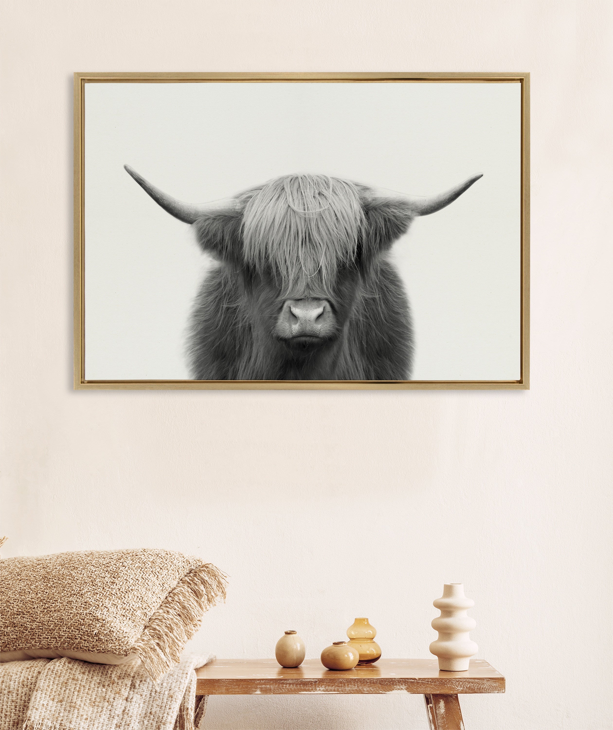 Sylvie Hey Dude Highland Cow Framed Linen Canvas