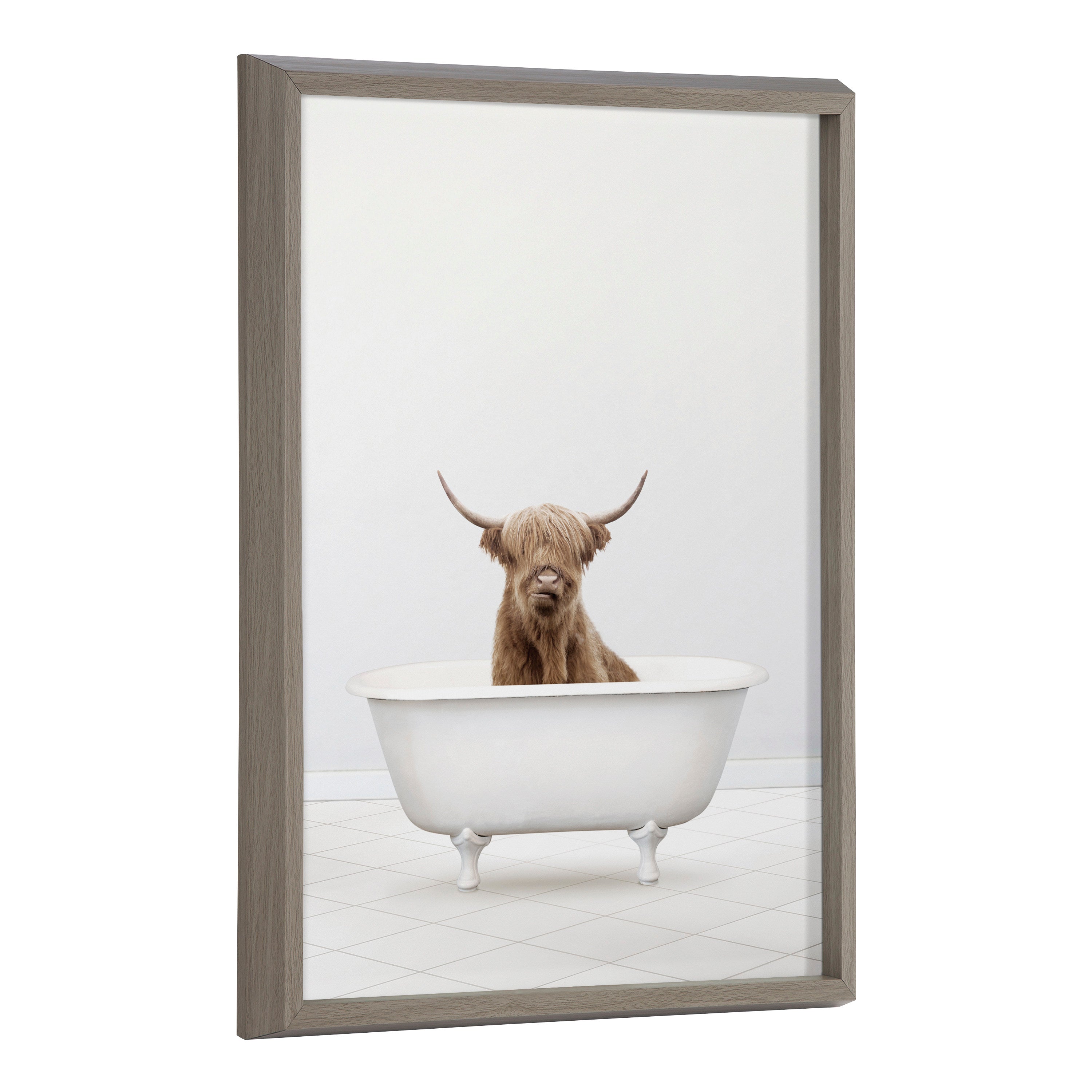 Blake Highland Cow Solo Bathtub Framed Printed Glass by Amy Peterson Art Studio