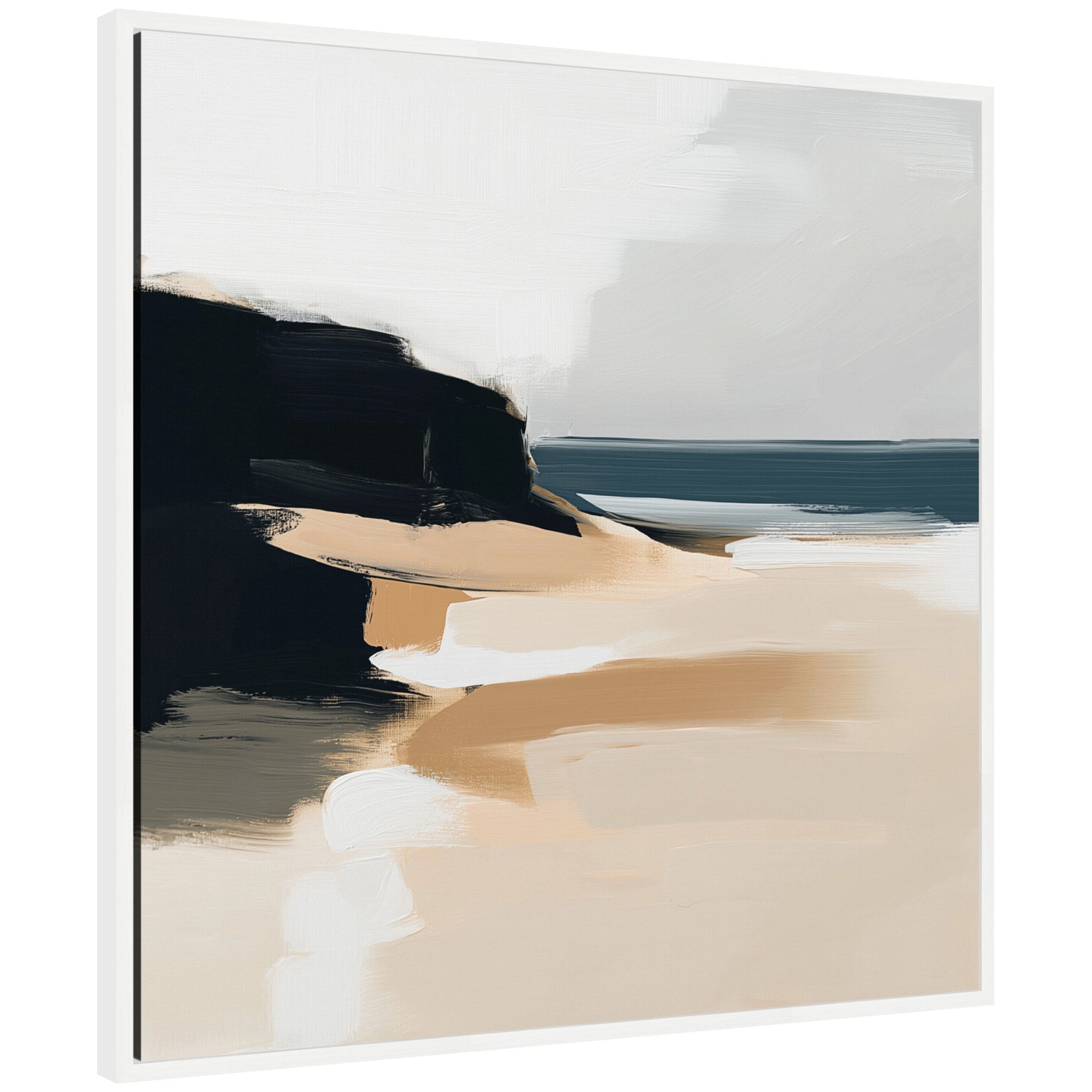 Sylvie Coastal Sand Modern Abstract Landscape I framed canvas wall art in neutral tones