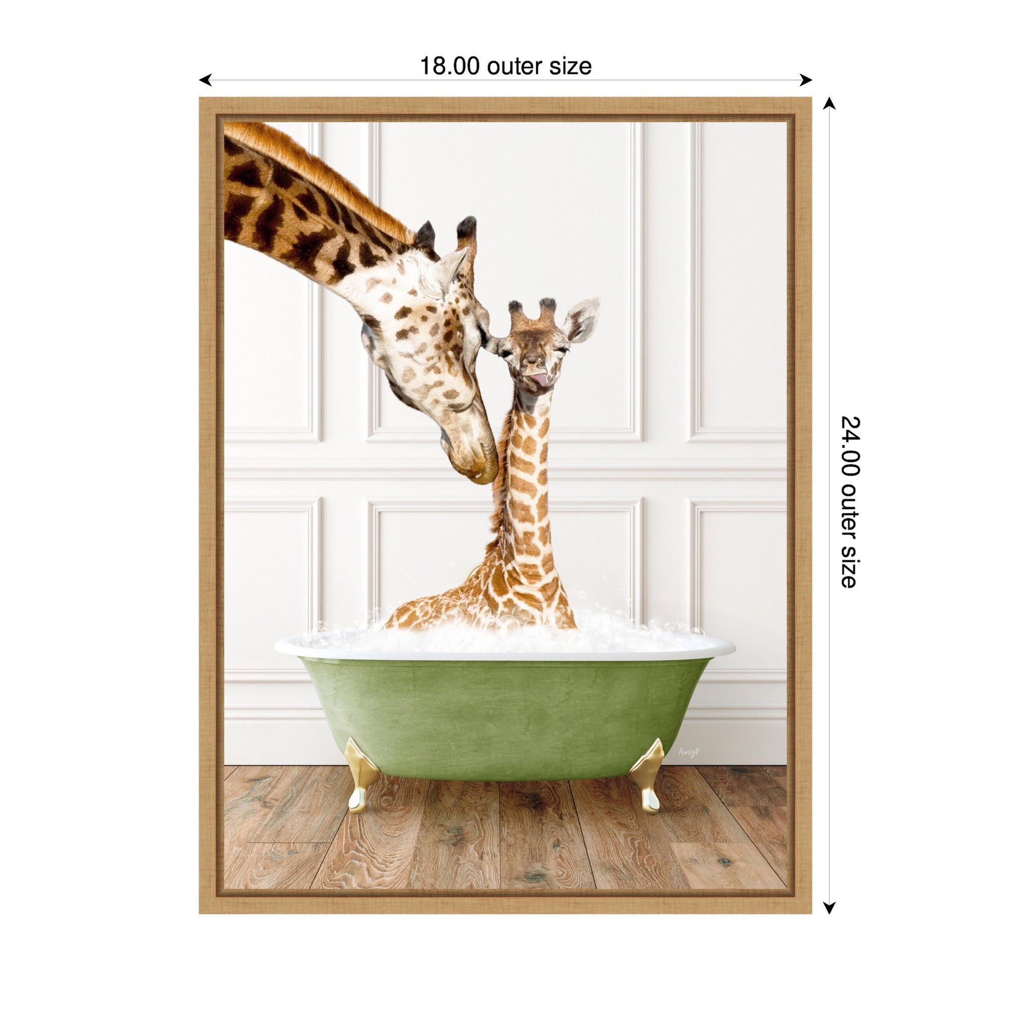 Sylvie Mother and Baby Giraffe in Transitional Bathtub Framed Canvas by Amy Peterson