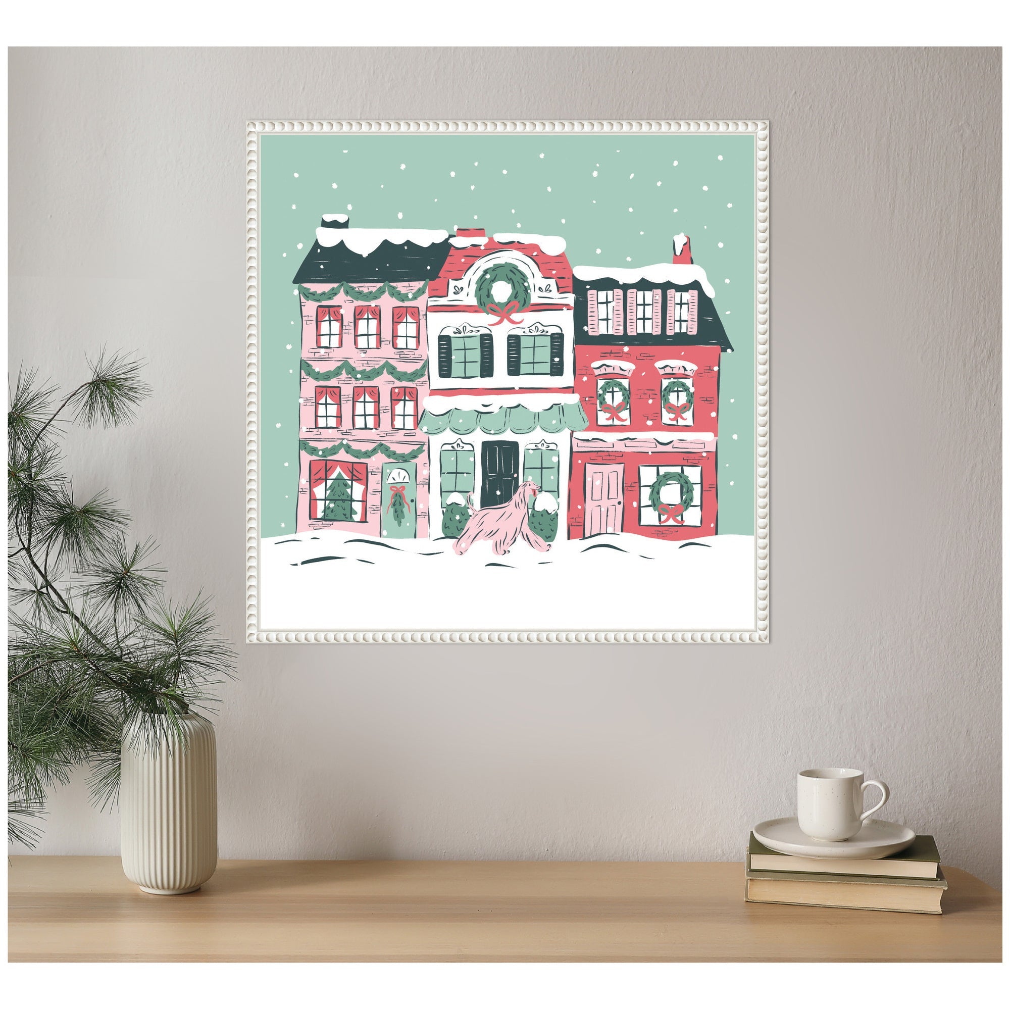 Sylvie Beaded Snowy Christmas Village Framed Canvas by Krissy Mast