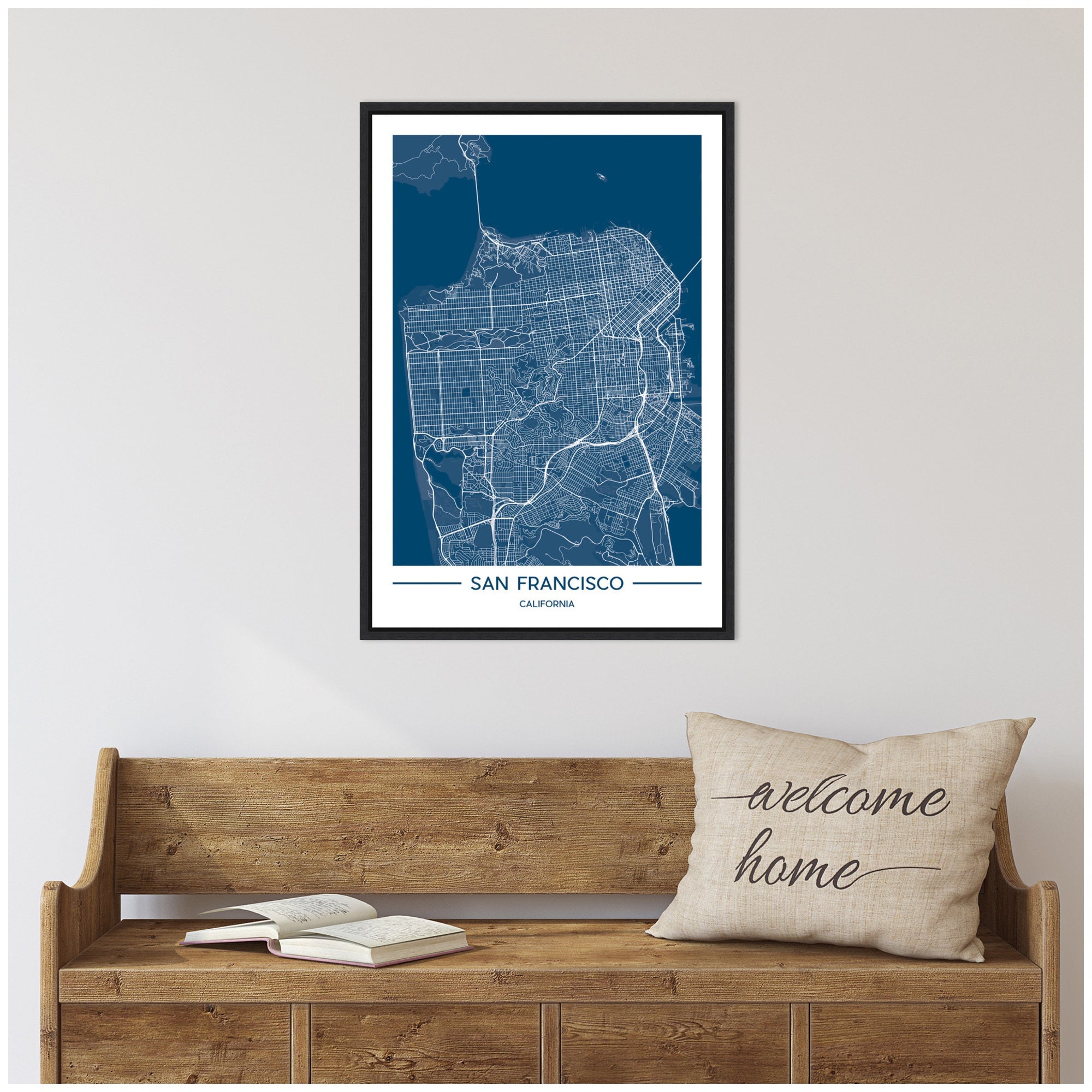 Sylvie San Francisco Map Regal Blue Framed Canvas by Jake Goossen