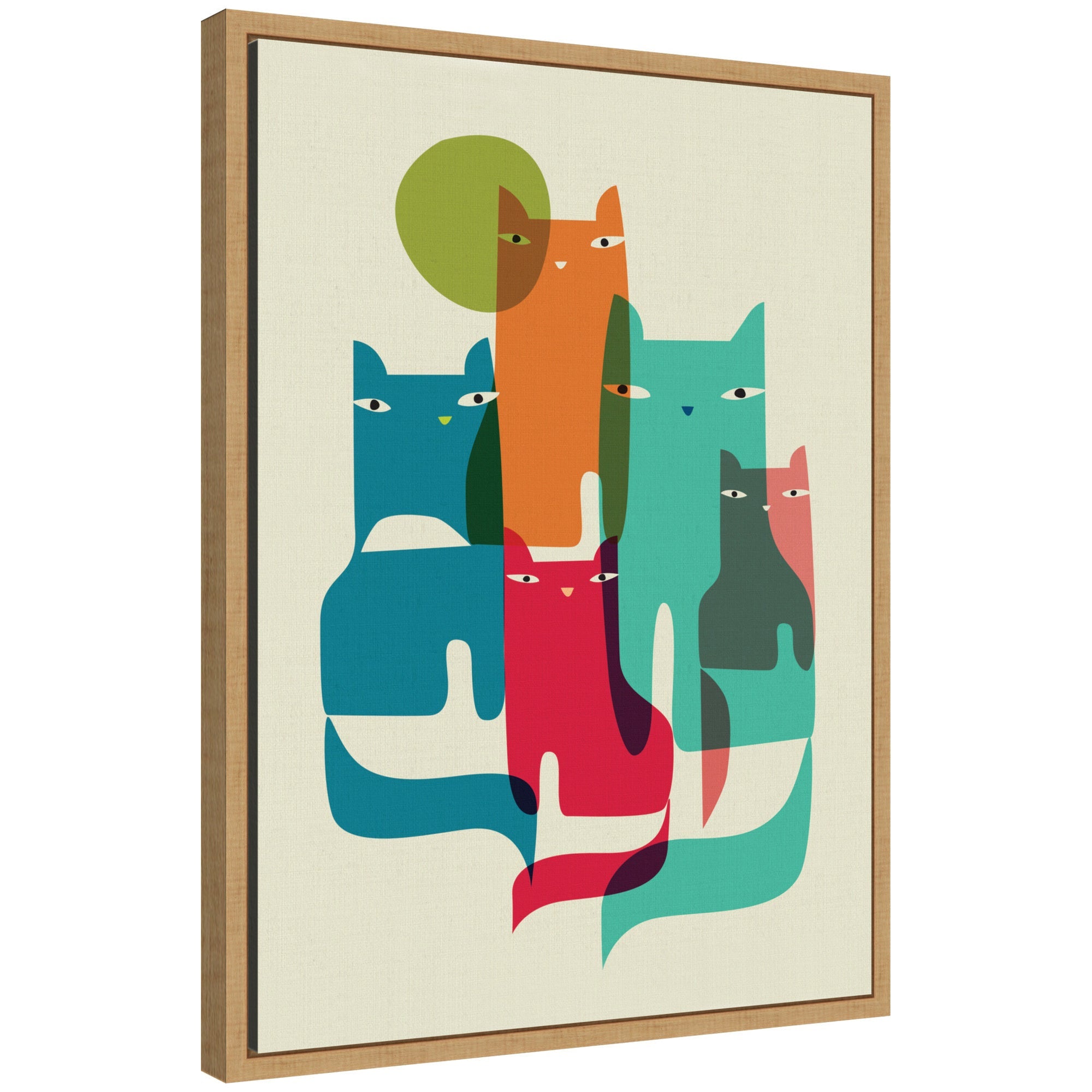 Sylvie Retro Cats Under The Moon Framed Canvas by Rachel Lee