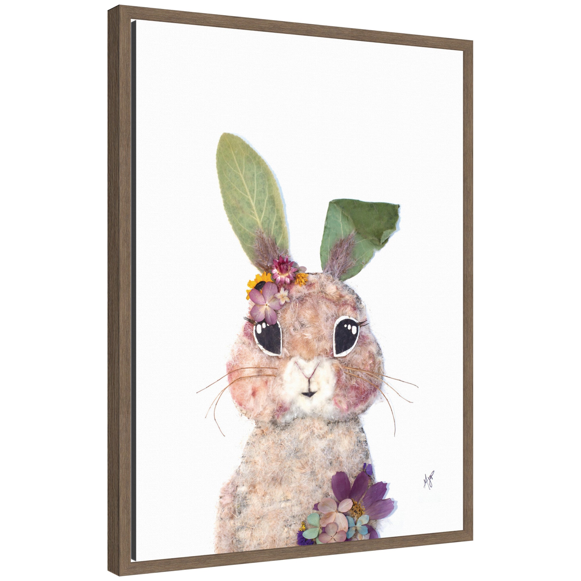 Bunny by Madeline Jeppesen framed canvas wall art in a light wood frame displayed on a wall