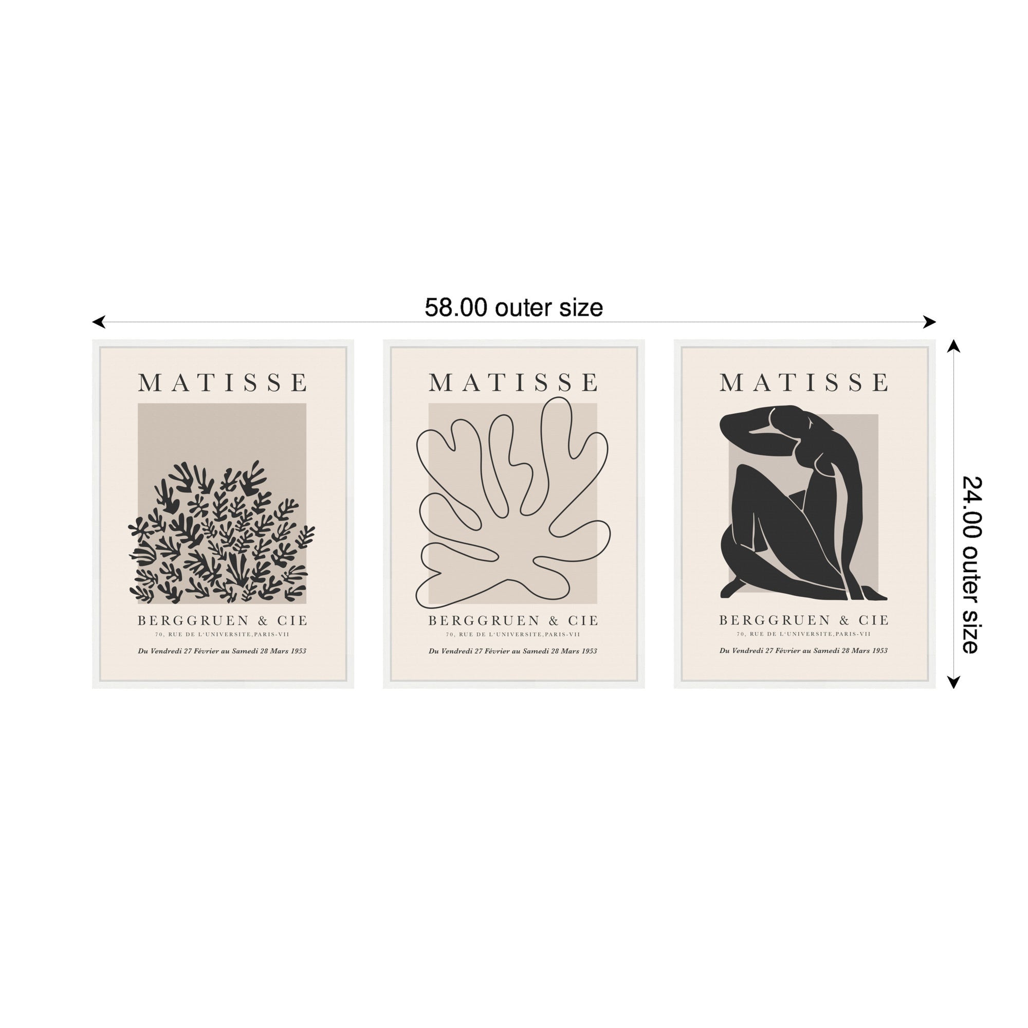 Matisse Inspired Florals & Woman Silhouette 3 Piece Framed Canvas Wall Art Set by Gabrielly Guedes