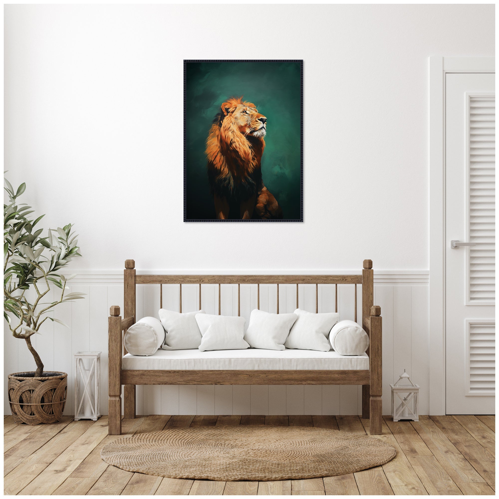 Twilight Turquoise Jade Lion by The Creative Bunch Studio Framed Canvas Wall Art Print