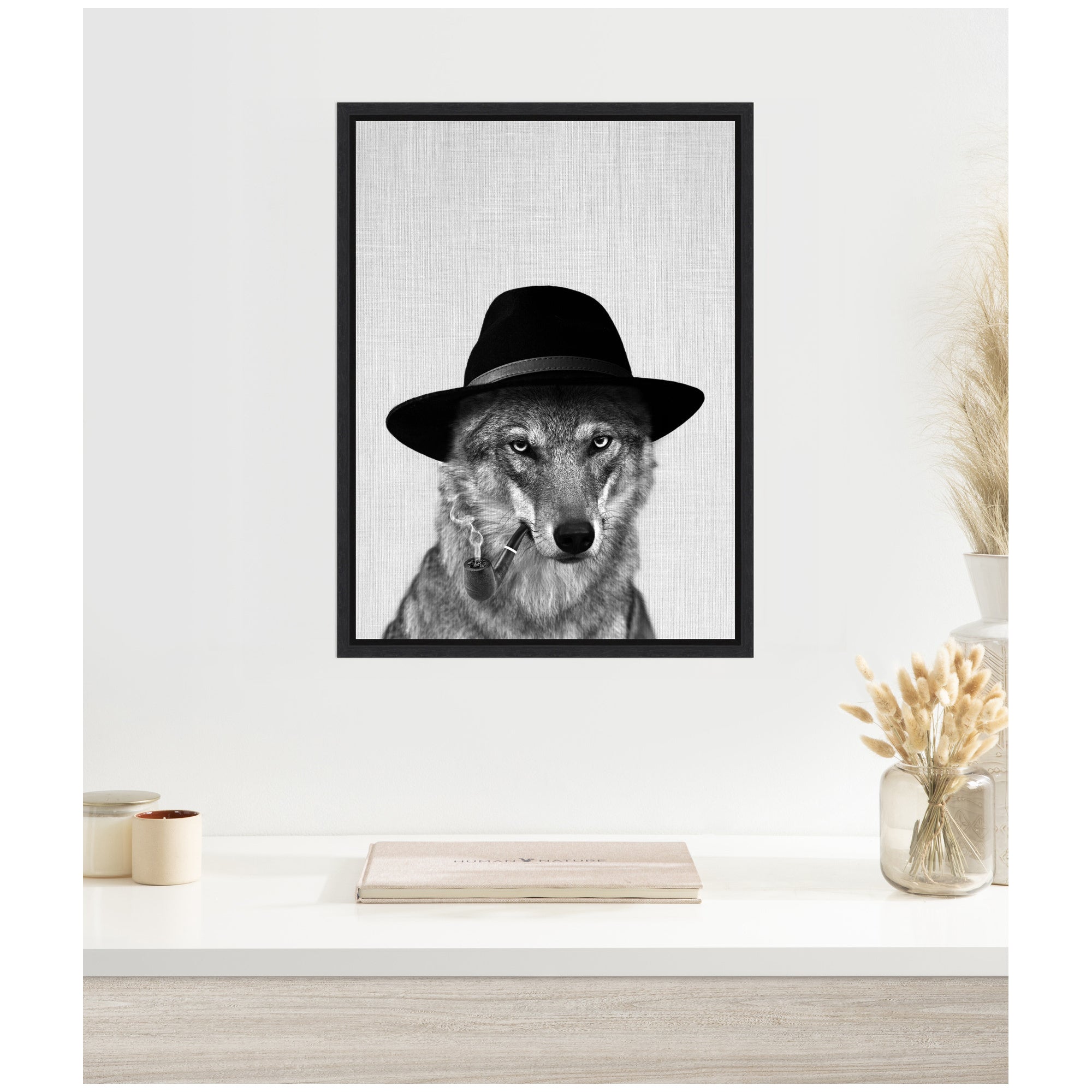 Sylvie Minimalist Wolf Woody Hutson Framed Canvas by Simon Te of Tai Prints