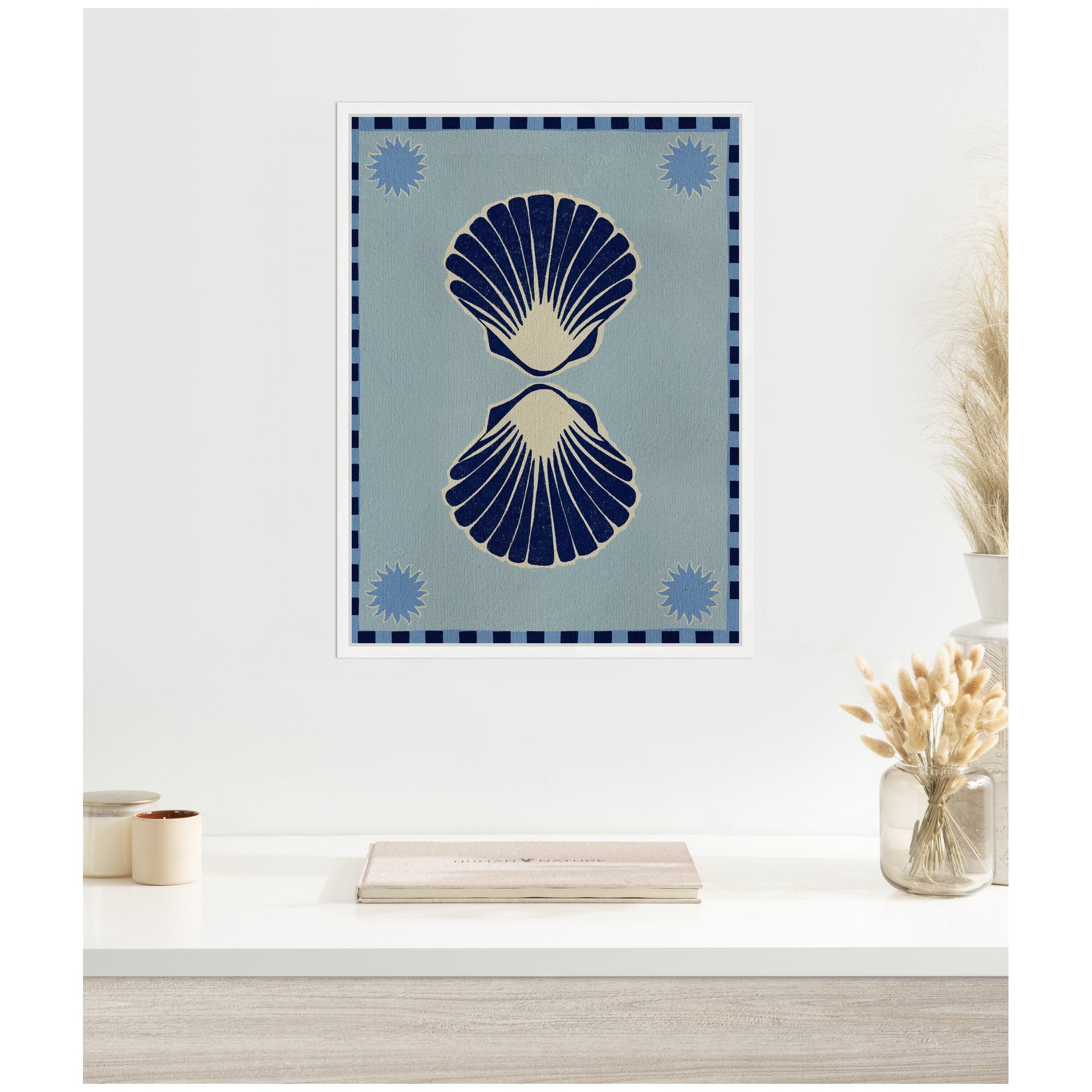 Sylvie Lush Duo 3 Seashells Framed Canvas by Shatha Al Dafai