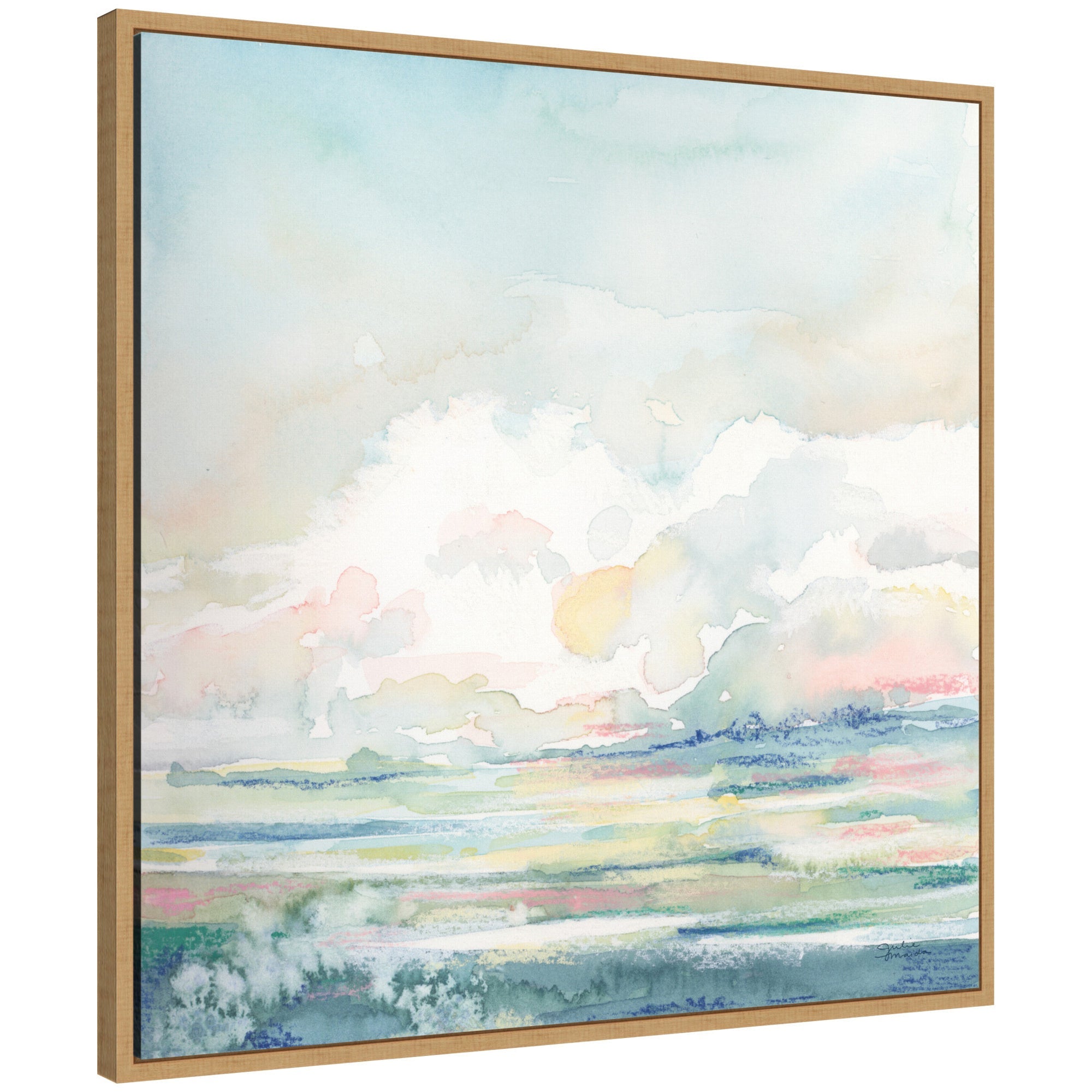 Sylvie Stillness framed canvas by Julie Maida showing a serene landscape with a vintage beaded frame