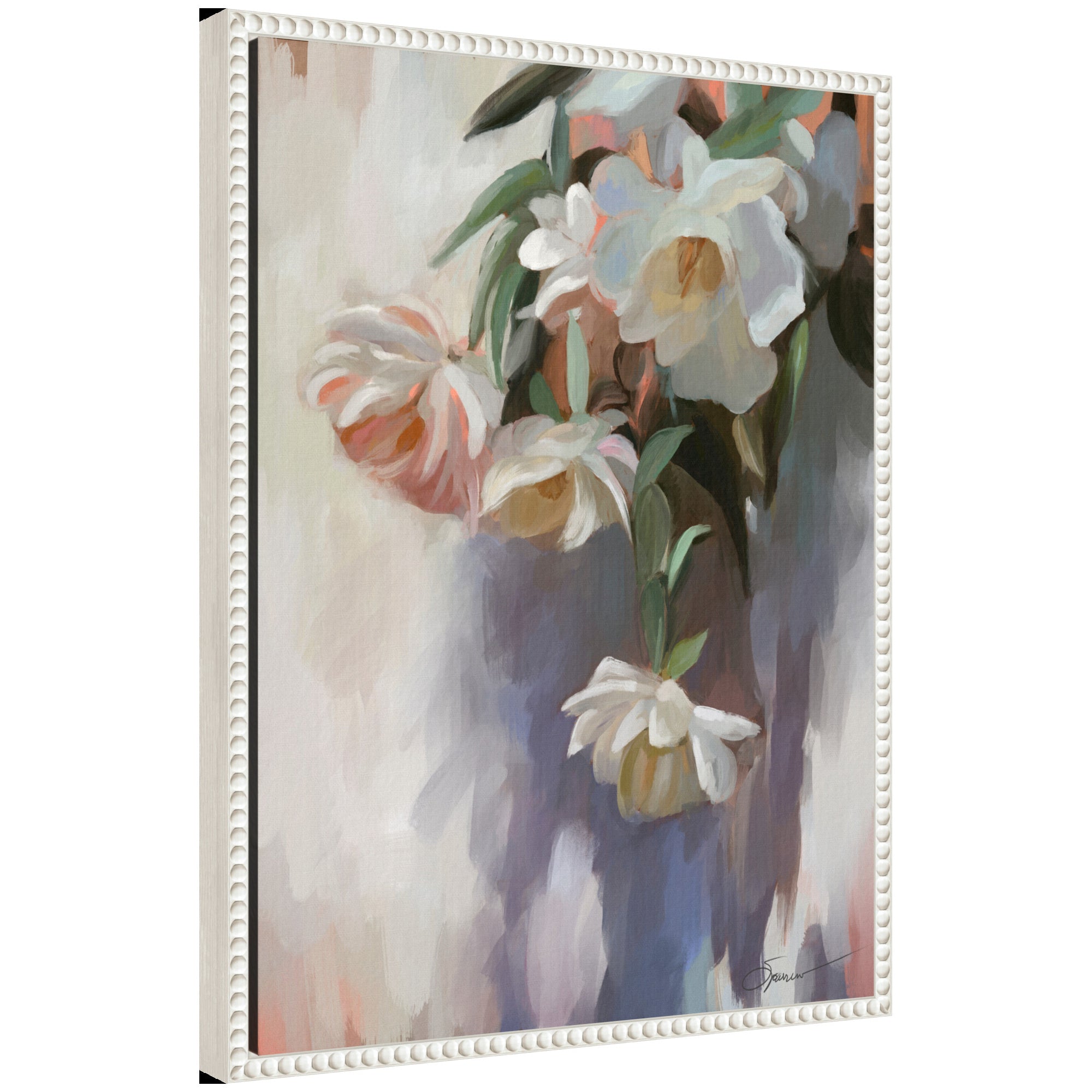 Sylvie Dangle Thumb Pastel Flower Bouquet framed canvas art showing pastel flowers in a vintage beaded frame