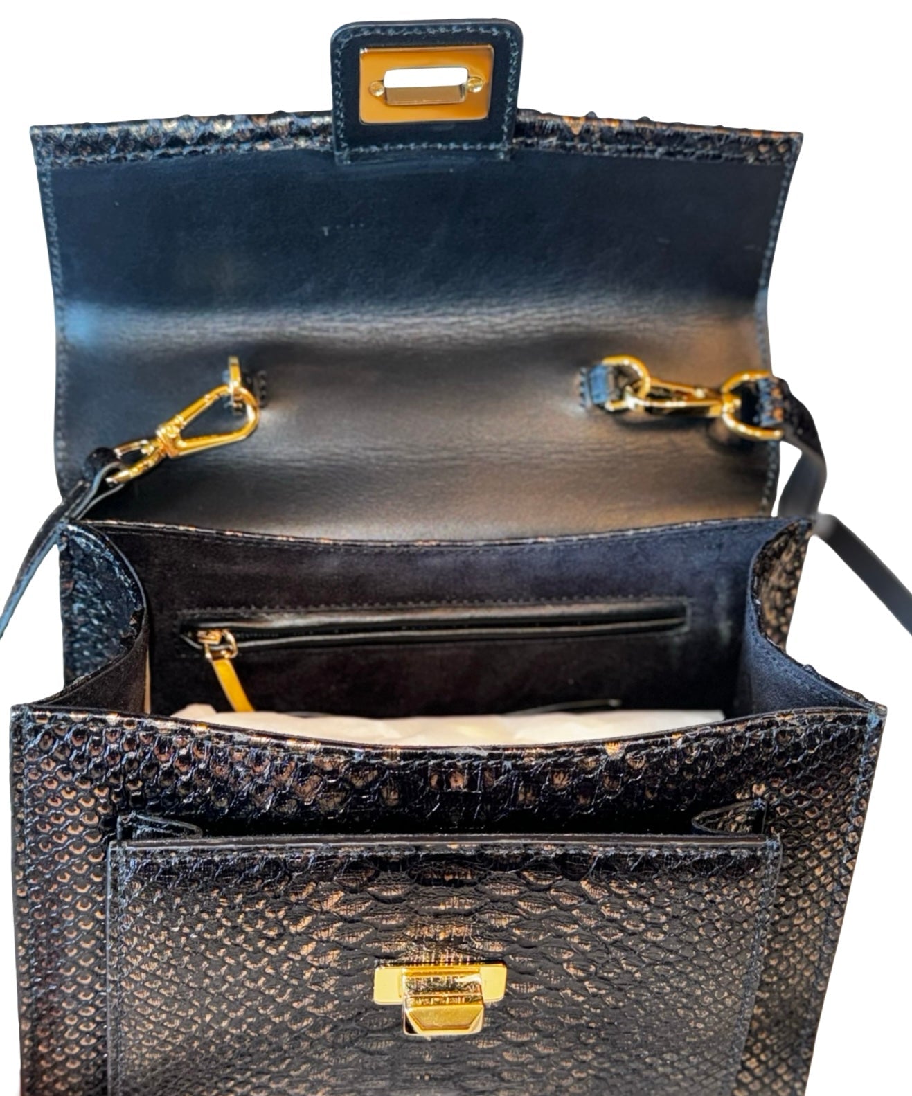 Noir d’Or Horse Handle Handbag Authentic Black and Gold Python by Allysa Payne Beverly Hills - product image 8 for Resin Society