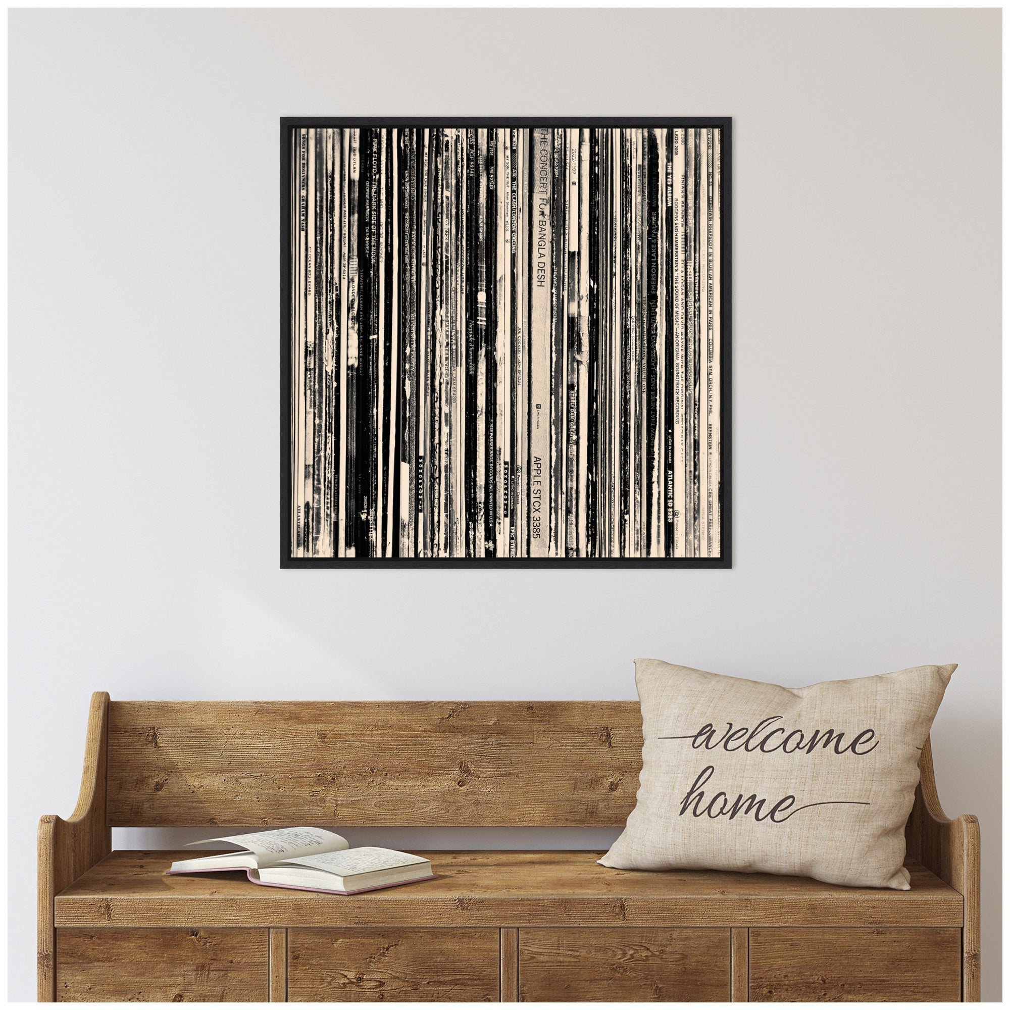 33 RPM Black and White Square by Robert Cadloff Framed Canvas Wall Art Print