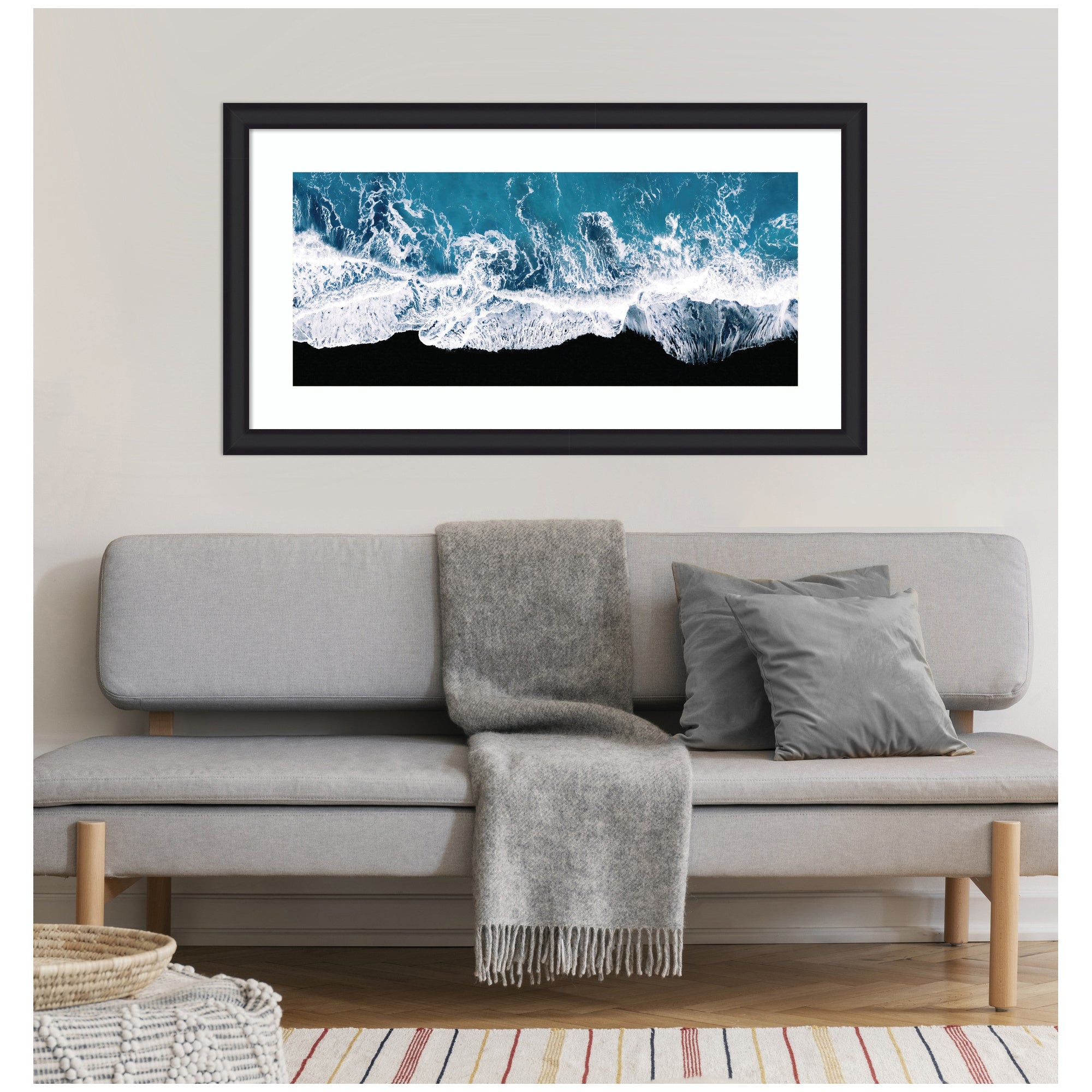 Framed Art Minimalist Ocean Waves on the Black Beach in Iceland Panel by Michael Schauer