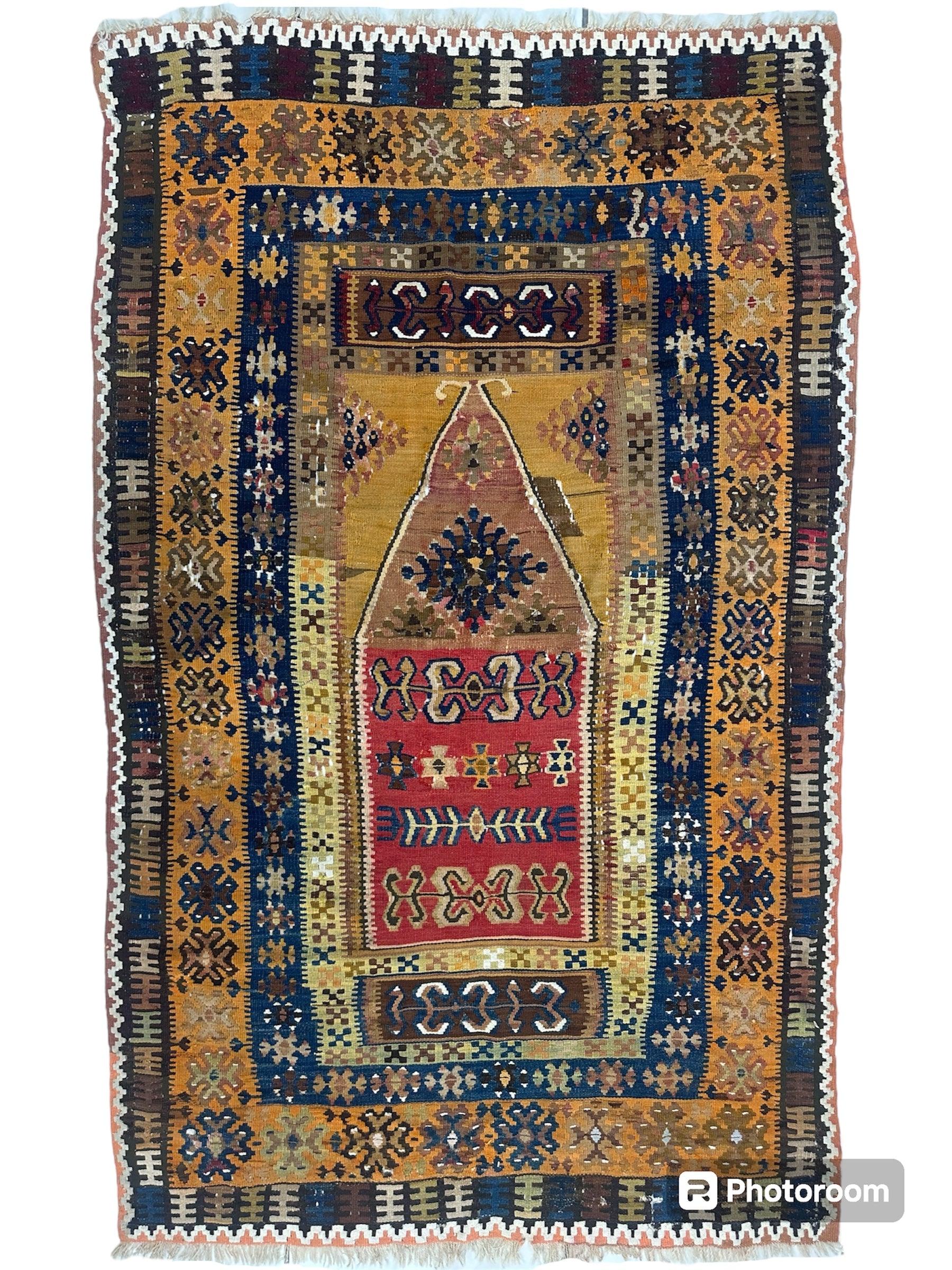 Antique Anatolian Wool Prayer Rug 4’ x 6’6” by Rugistan - main product image for Resin Society