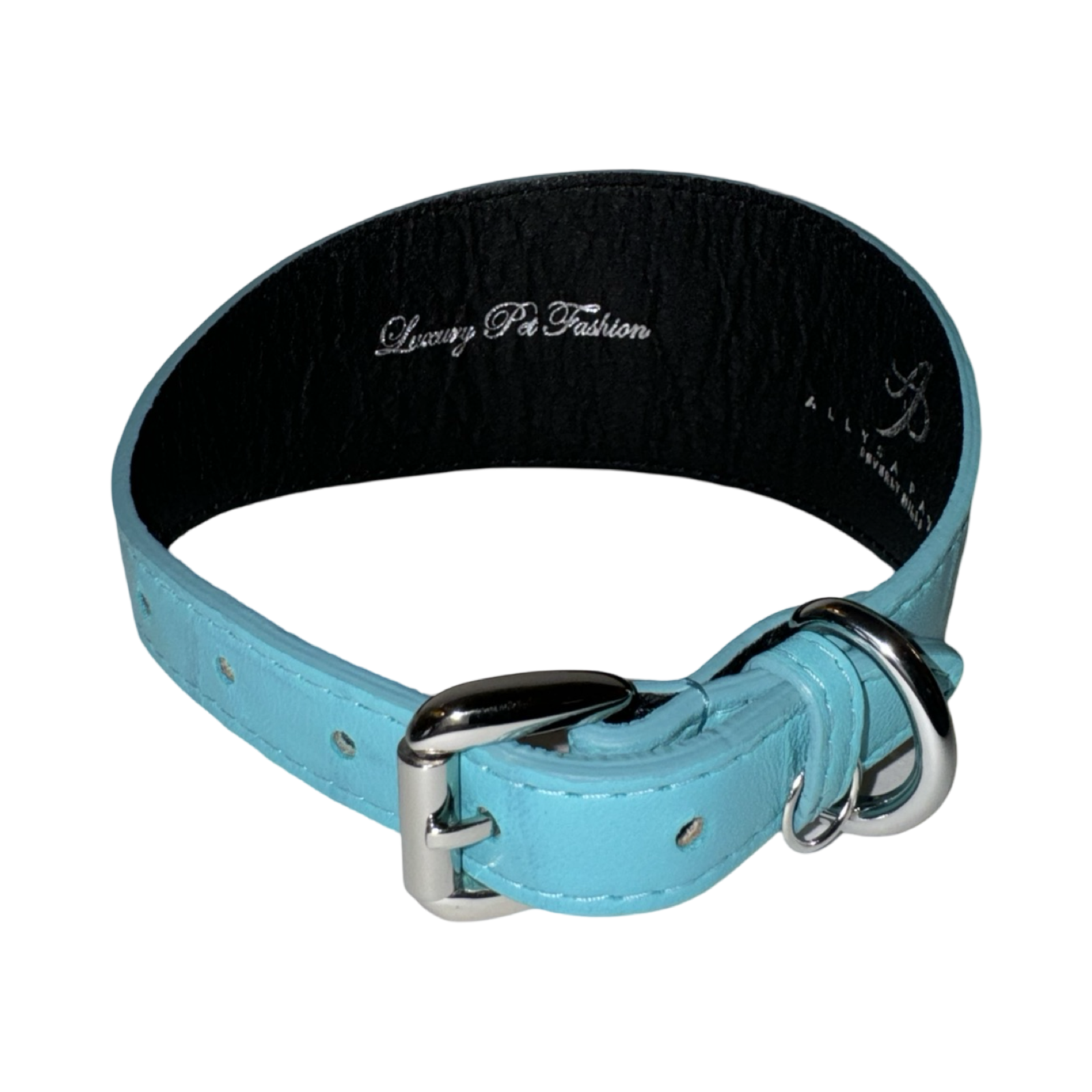 The Tiffany Collection: Turquoise Blue Embossed Croc Italian Leather 3” Wide Style Collar