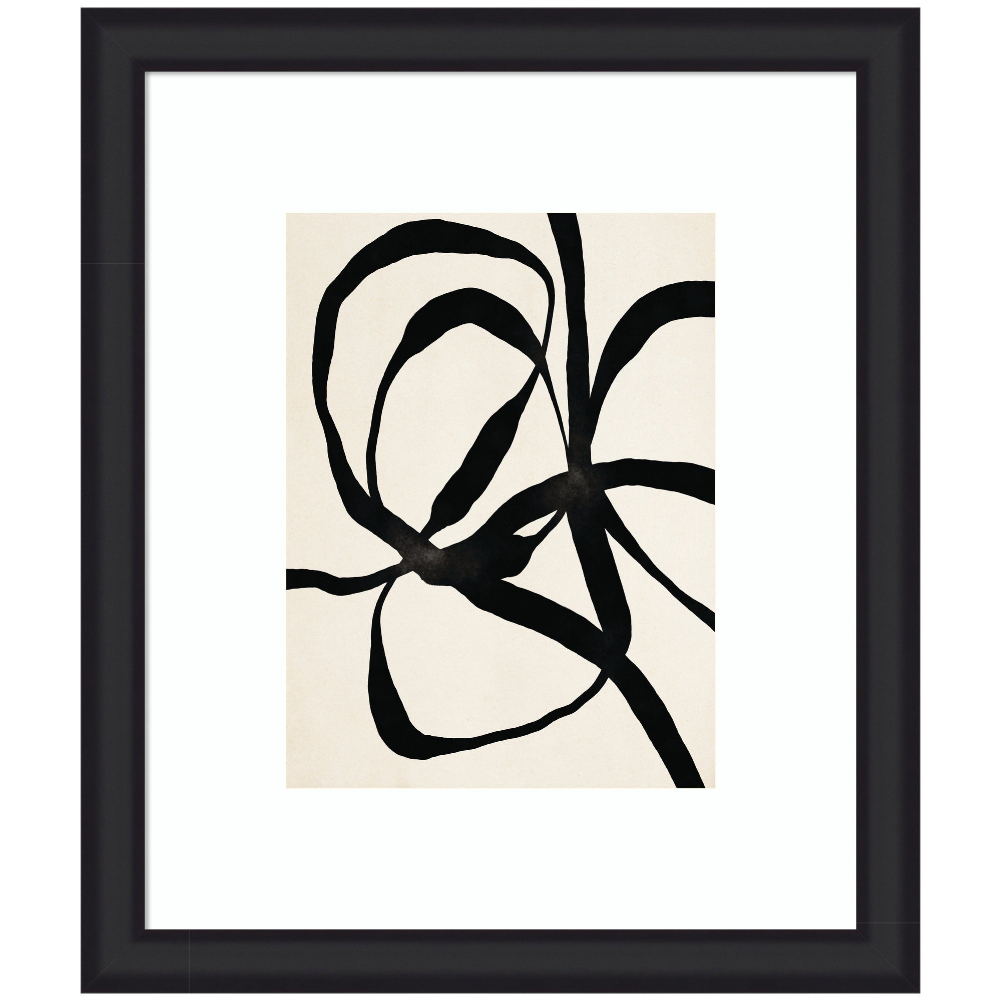 Framed Art Black Twist 1 by Alicia Bock featuring swirling black lines on white background in a modern black frame