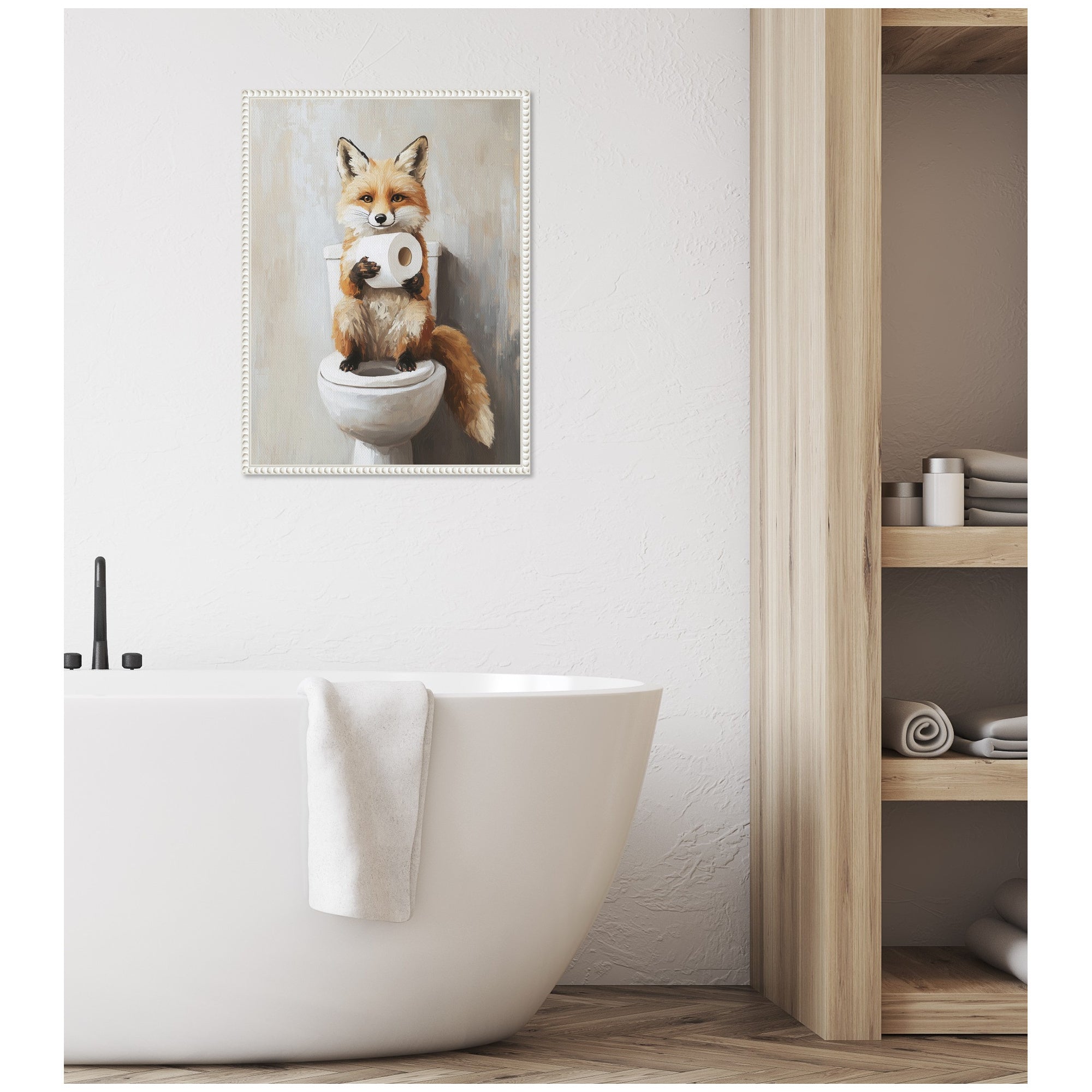 Sylvie Cute Fox Toilet Paper Roll Toilet Bathroom Art Framed Canvas