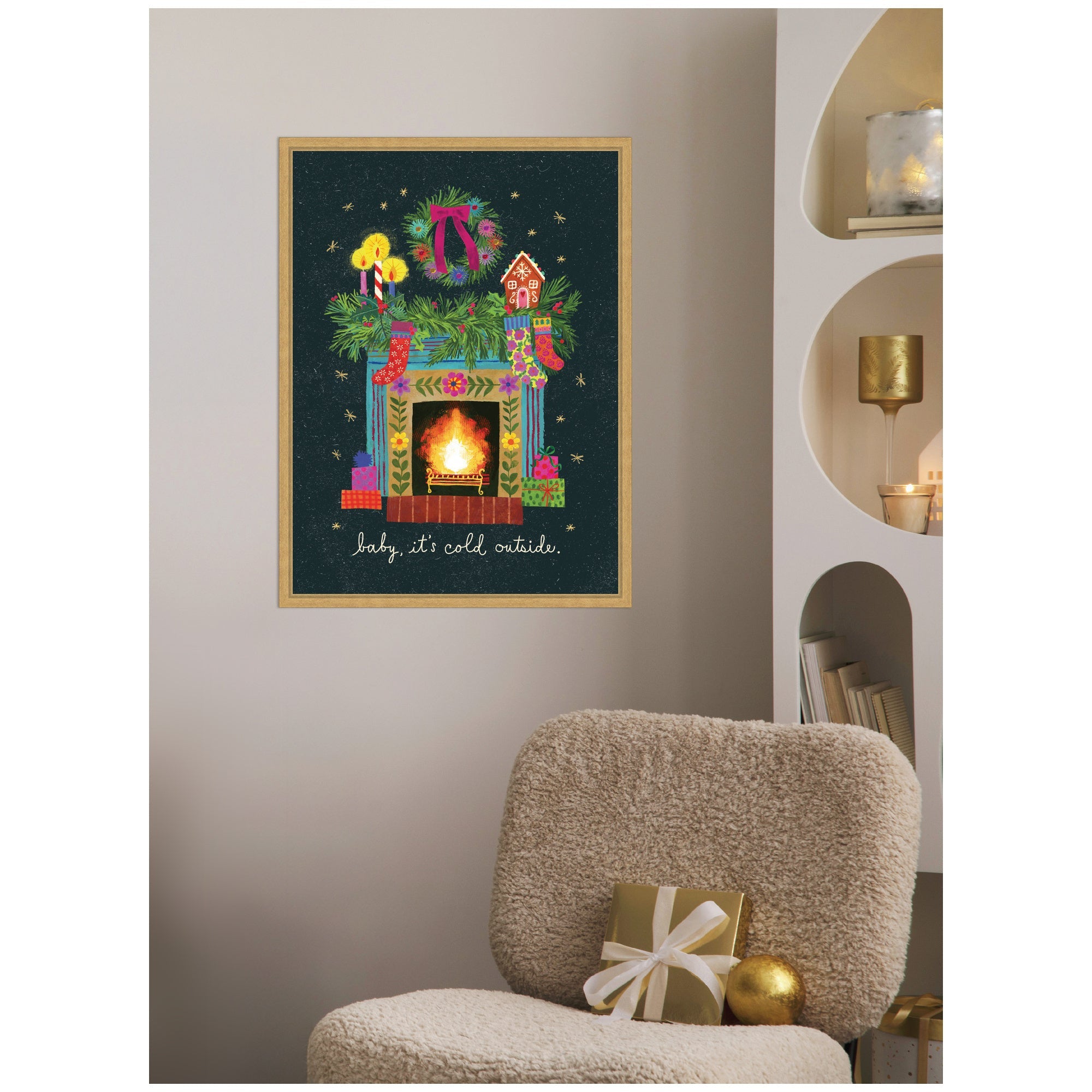 Sylvie Framed Canvas Christmas Fireplace by Shannon Snow