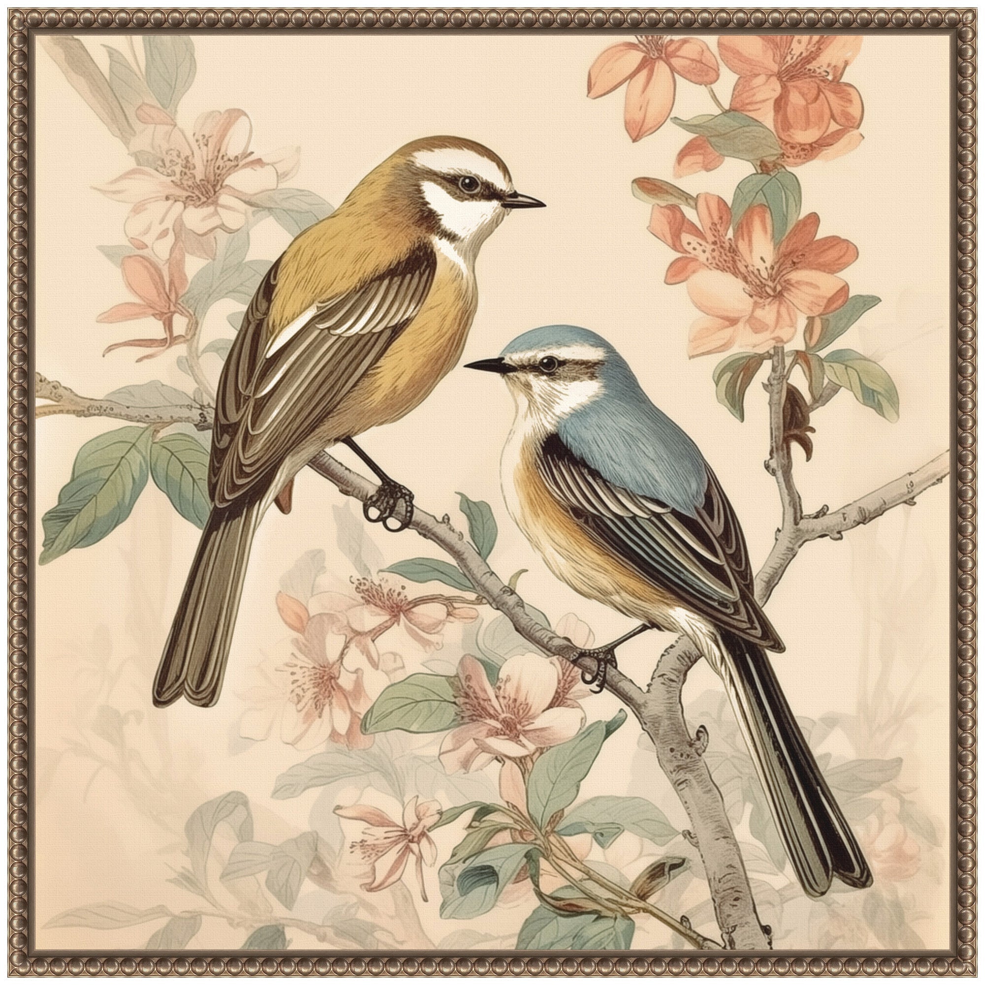 Sylvie Vintage Style Birds and Botanicals Framed Canvas by kateandlaurel - product image 3 for Resin Society