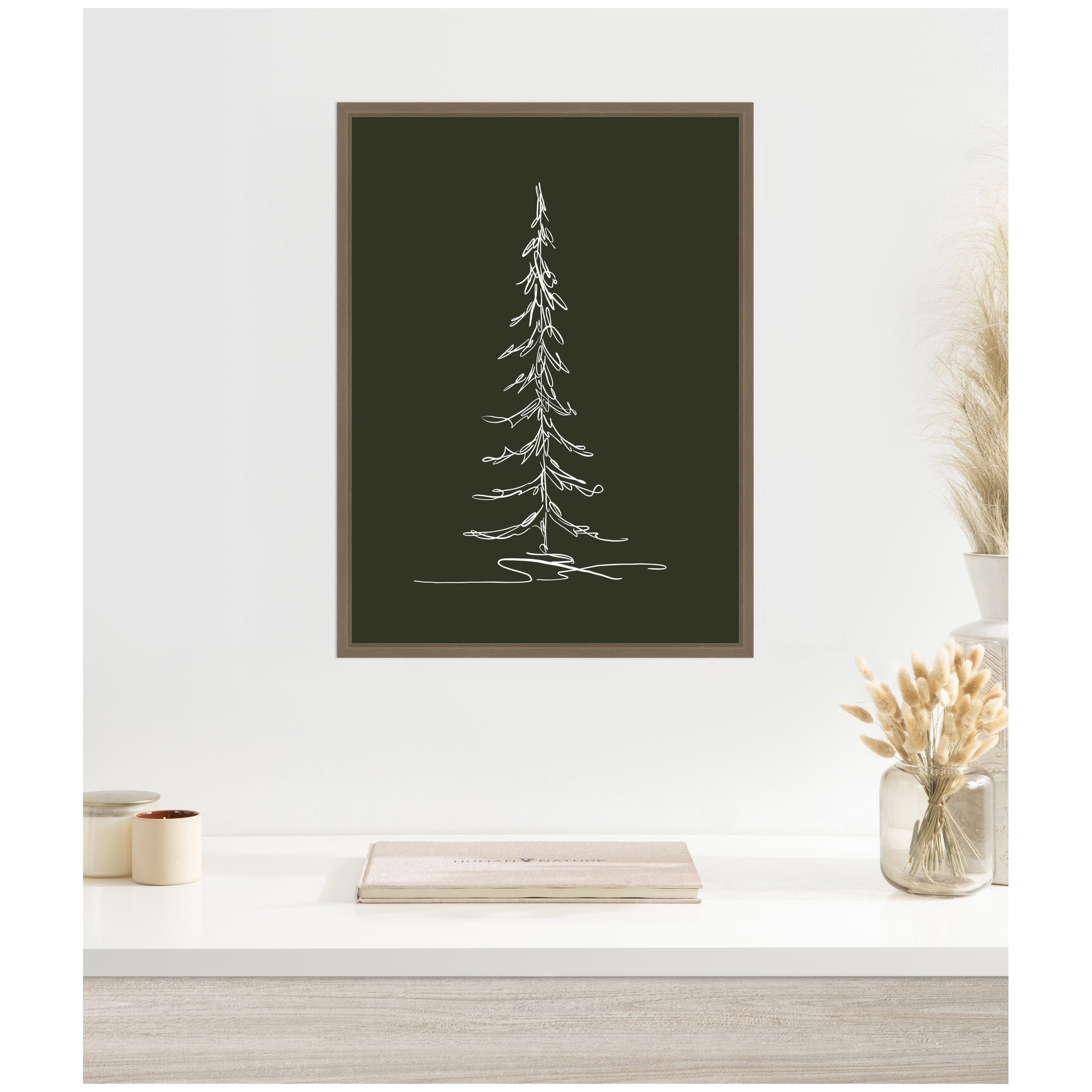 Sylvie Framed Canvas Minimalist Evergreen Trees Sketch 1 Green