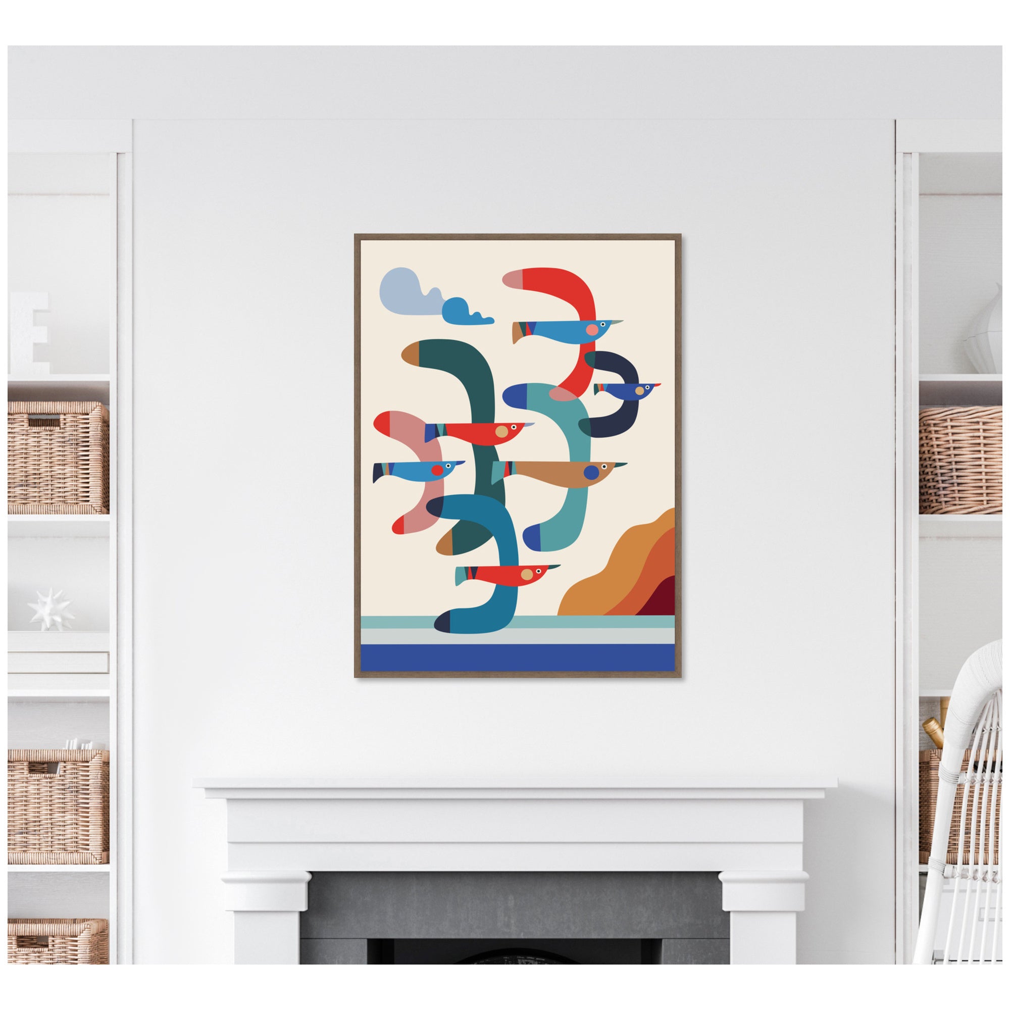 Seagulls Coastal Vibes by Rachel Lee Framed Canvas Wall Art Print