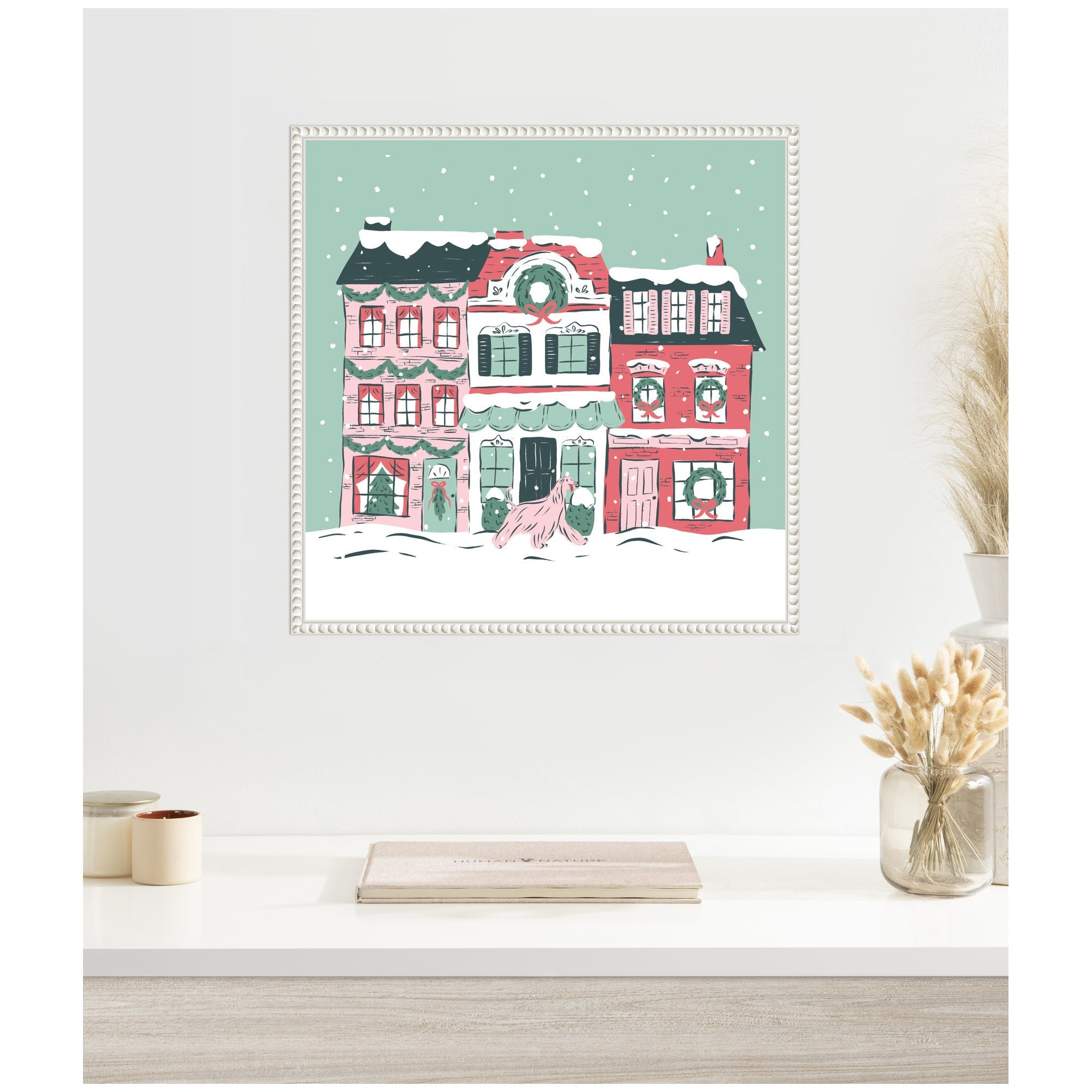 Sylvie Beaded Snowy Christmas Village Framed Canvas by Krissy Mast