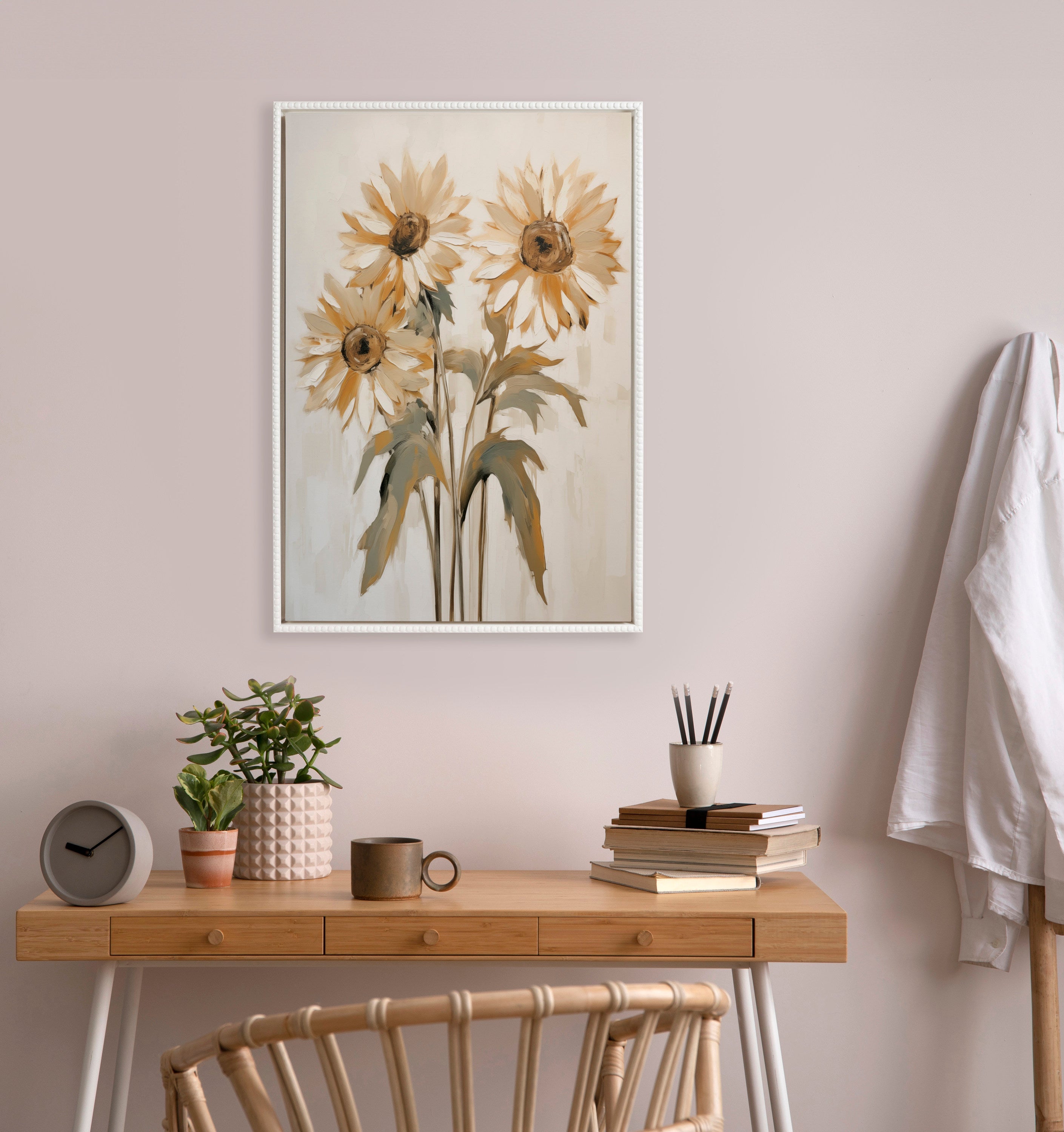Sylvie Beaded Soft Sunflowers Framed Canvas by The Creative Bunch Studio