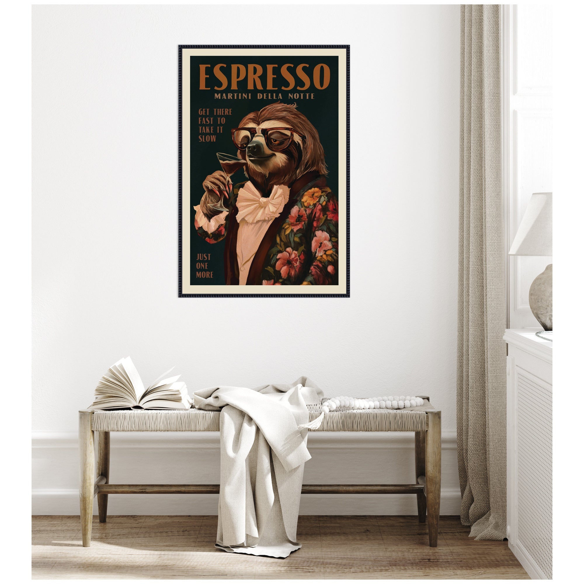 WG Espresso Sloth by The Whiskey Ginger Framed Canvas Wall Art Print