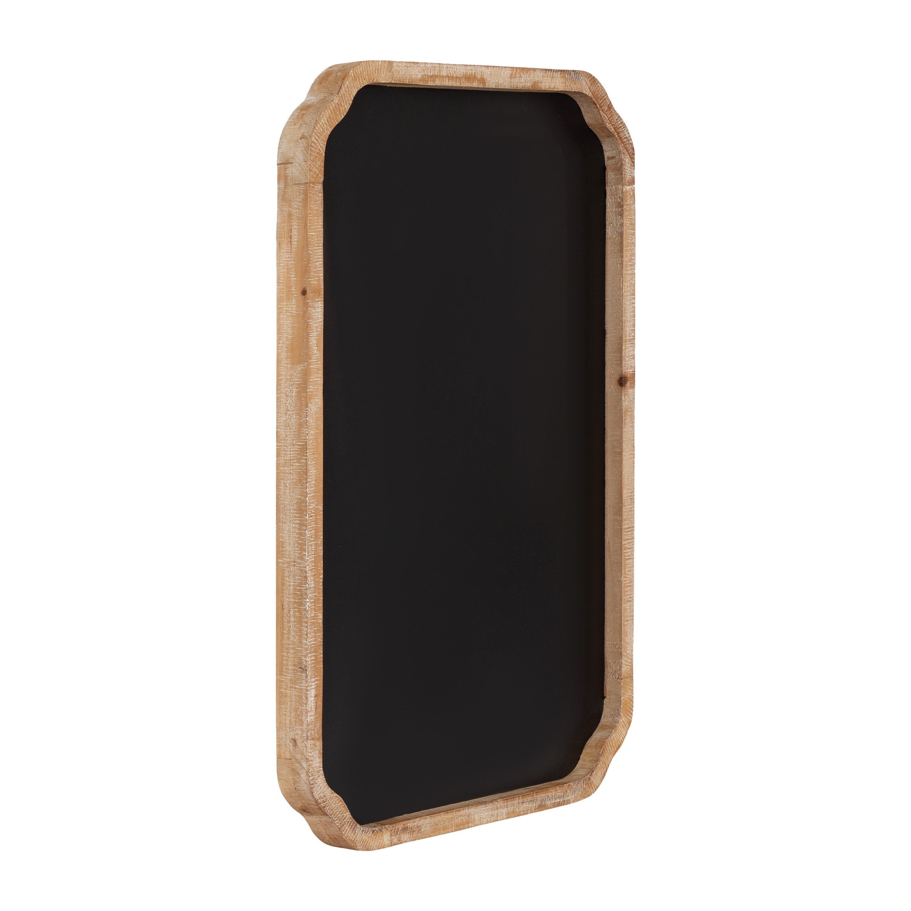 Marston Wood Framed Chalkboard showing black magnetic surface with scalloped wooden frame hanging on wall
