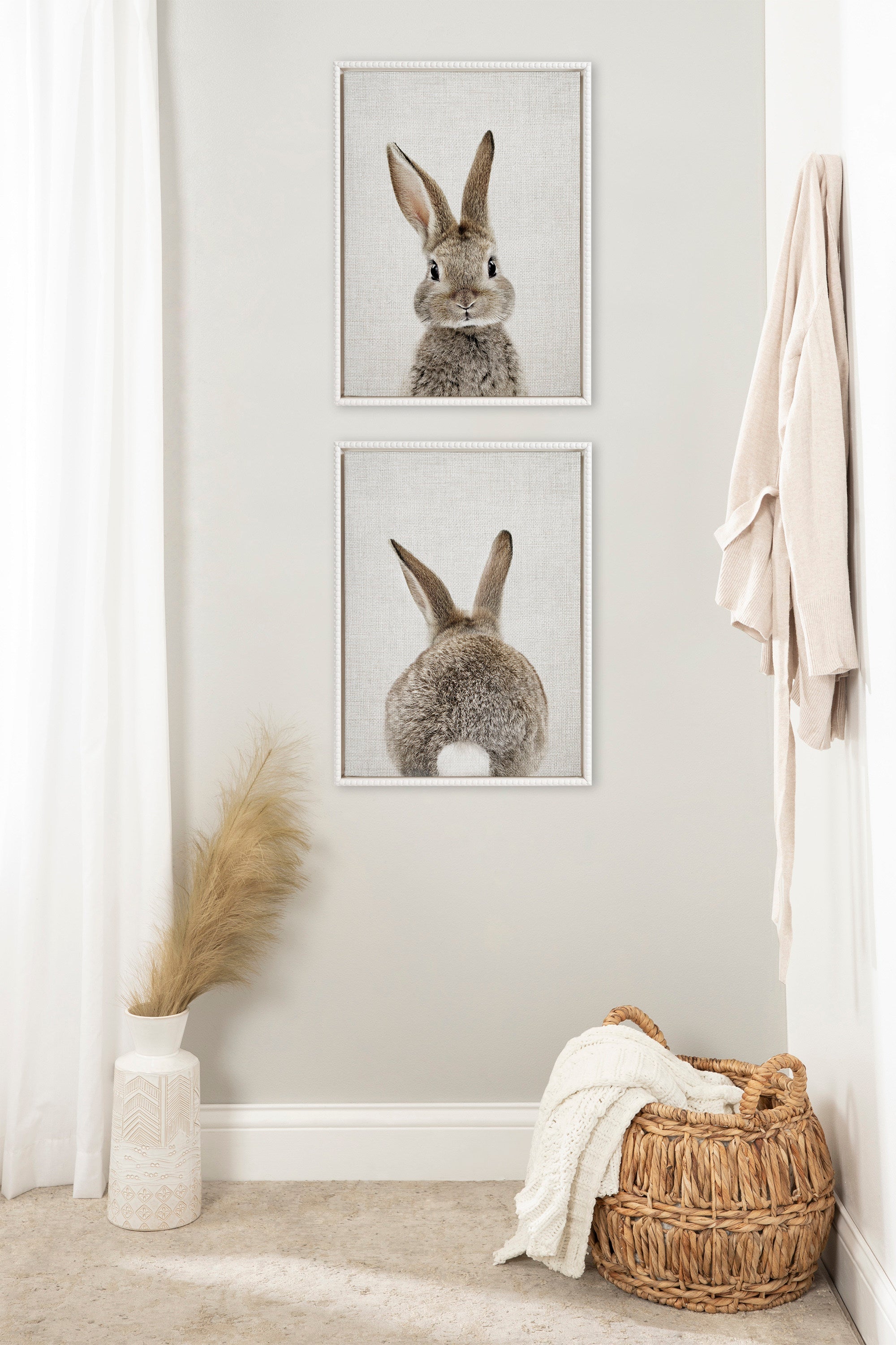 Sylvie Bunny Portrait and Bunny Tail Framed Canvas Art Set by Amy Peterson Art Studio