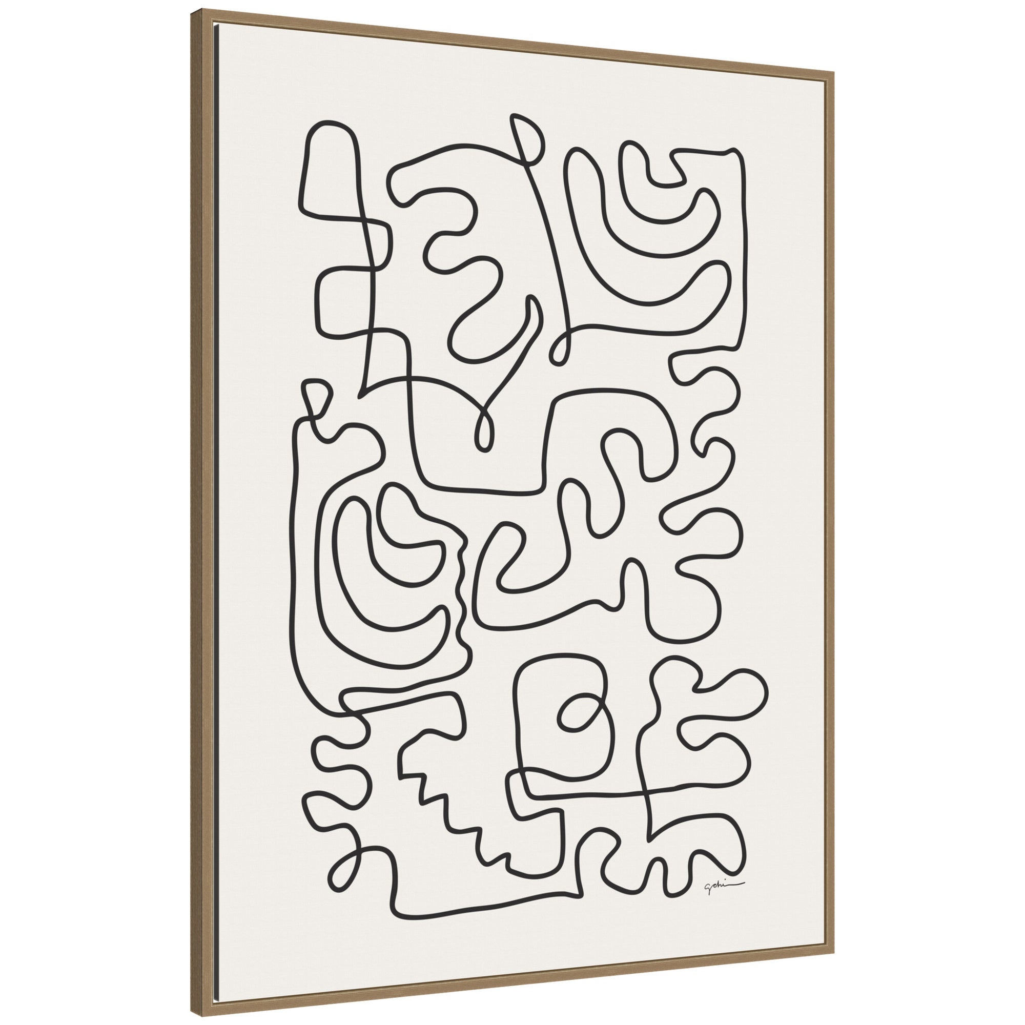 Connected Lines by Gabrielly Guedes framed canvas wall art print in Sylvie designer moulding, shown in a room setting.
