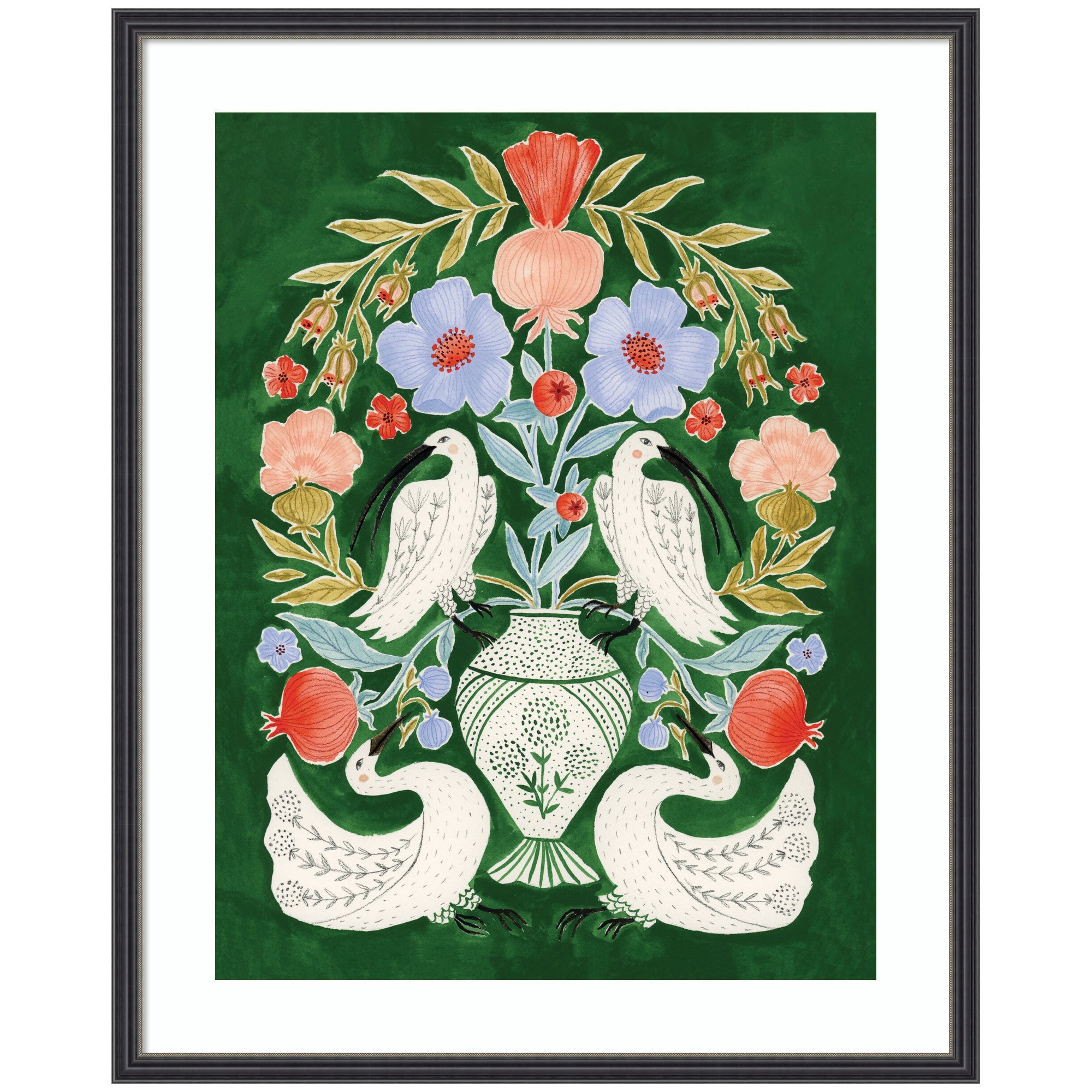Floral Folklore Ibises and Swan by Jill Labieniec Framed Wall Art Print