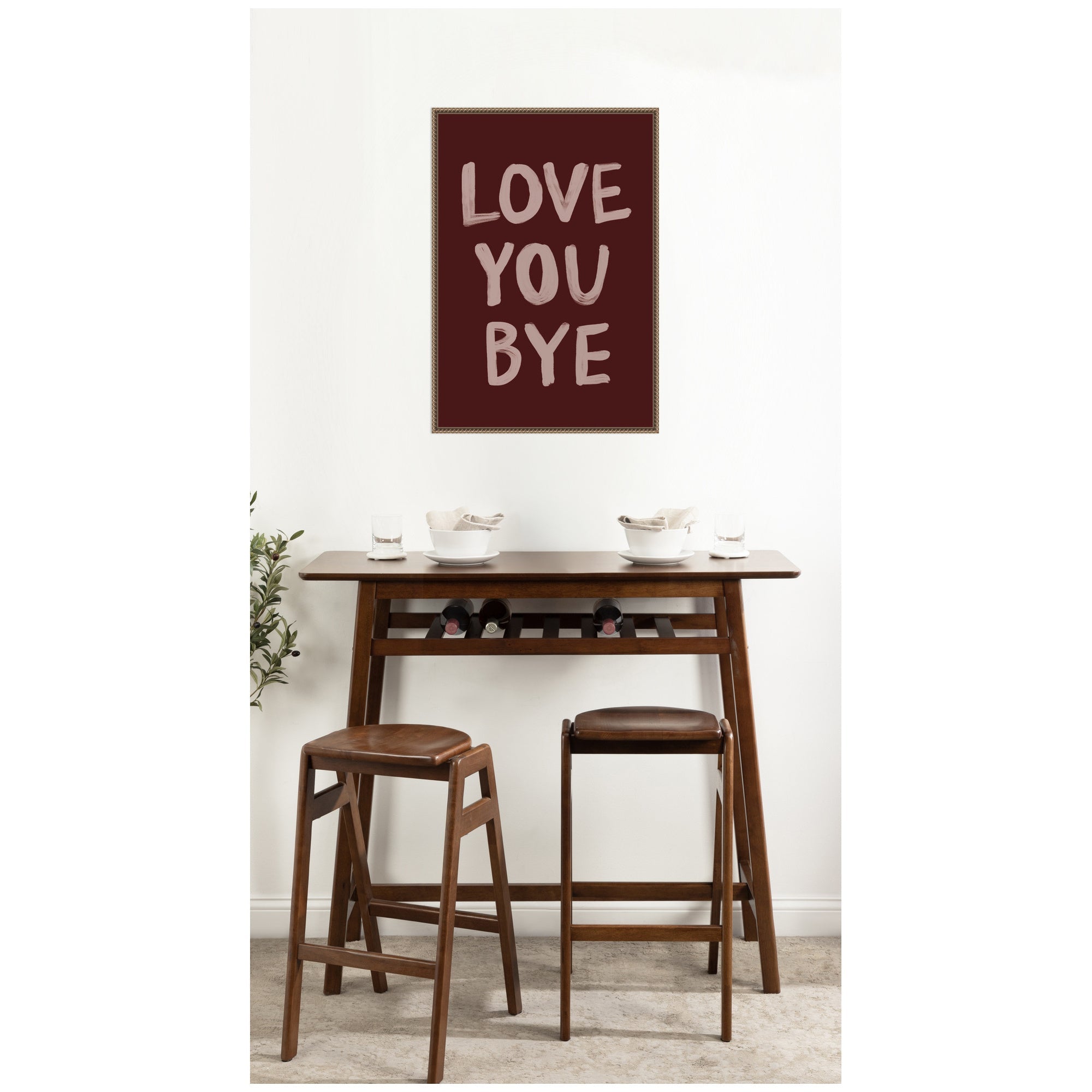 Love You Bye Hand Painted Typography by Lucky Guava Framed Canvas Wall Art Print