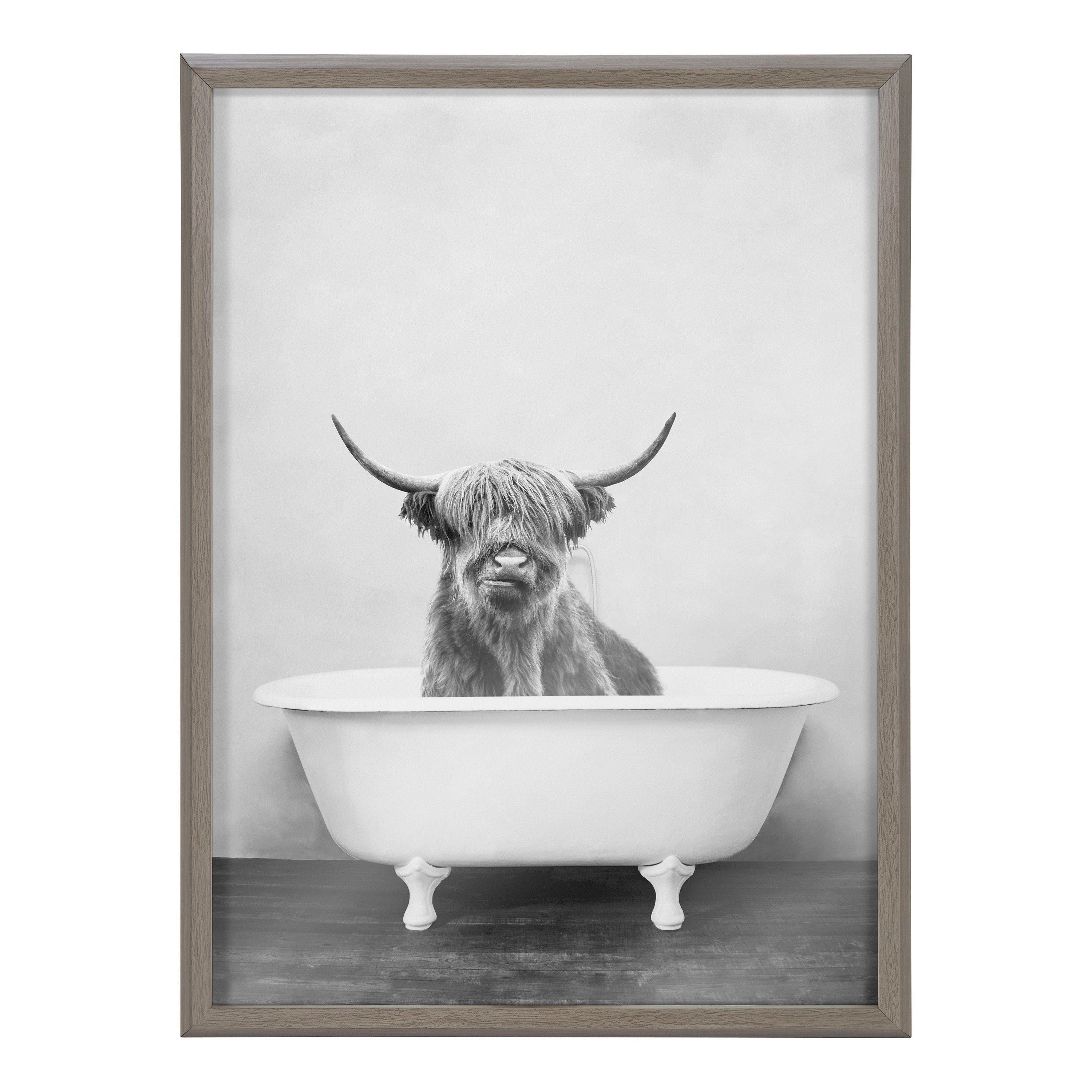 Blake Highland Cow in the Tub BW Framed Printed Glass by kateandlaurel - product image 2 for Resin Society