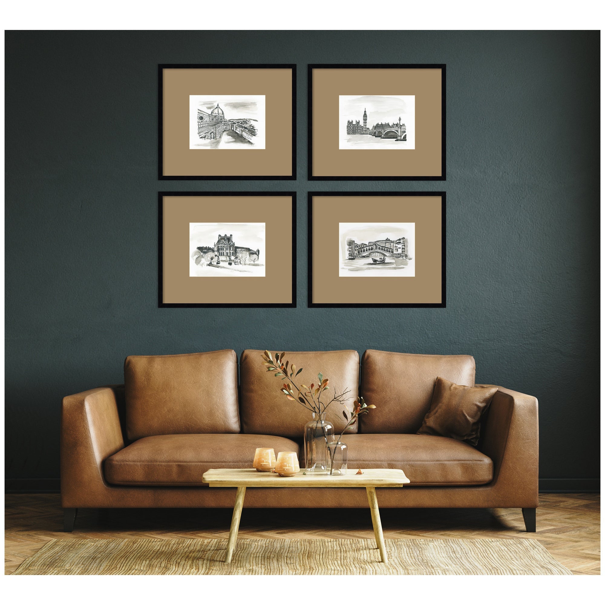 Vintage Europe 4 Piece Framed Wall Art Print Set by Teju Reval Brown Mat
