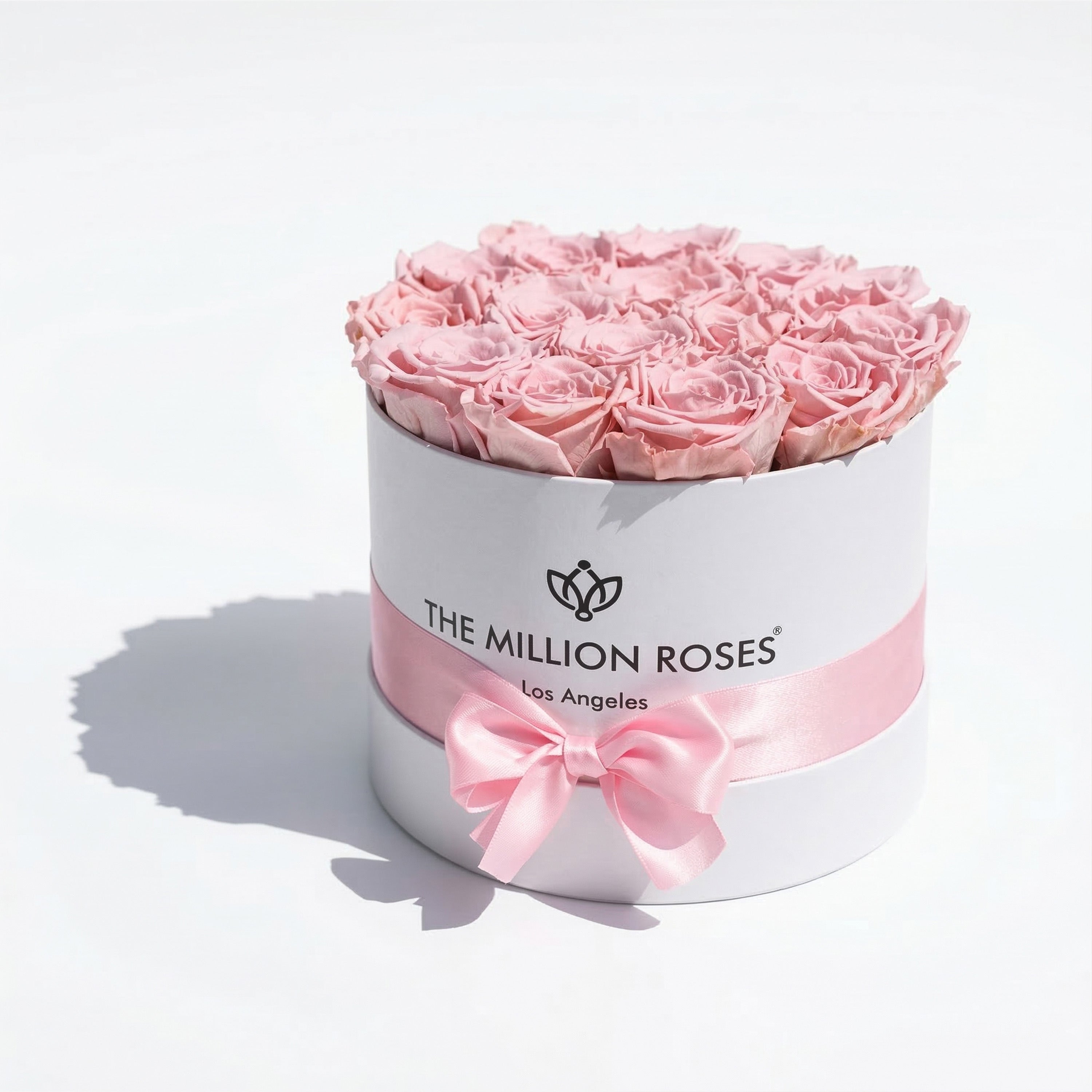 Classic White Box of light pink roses arranged in a white box